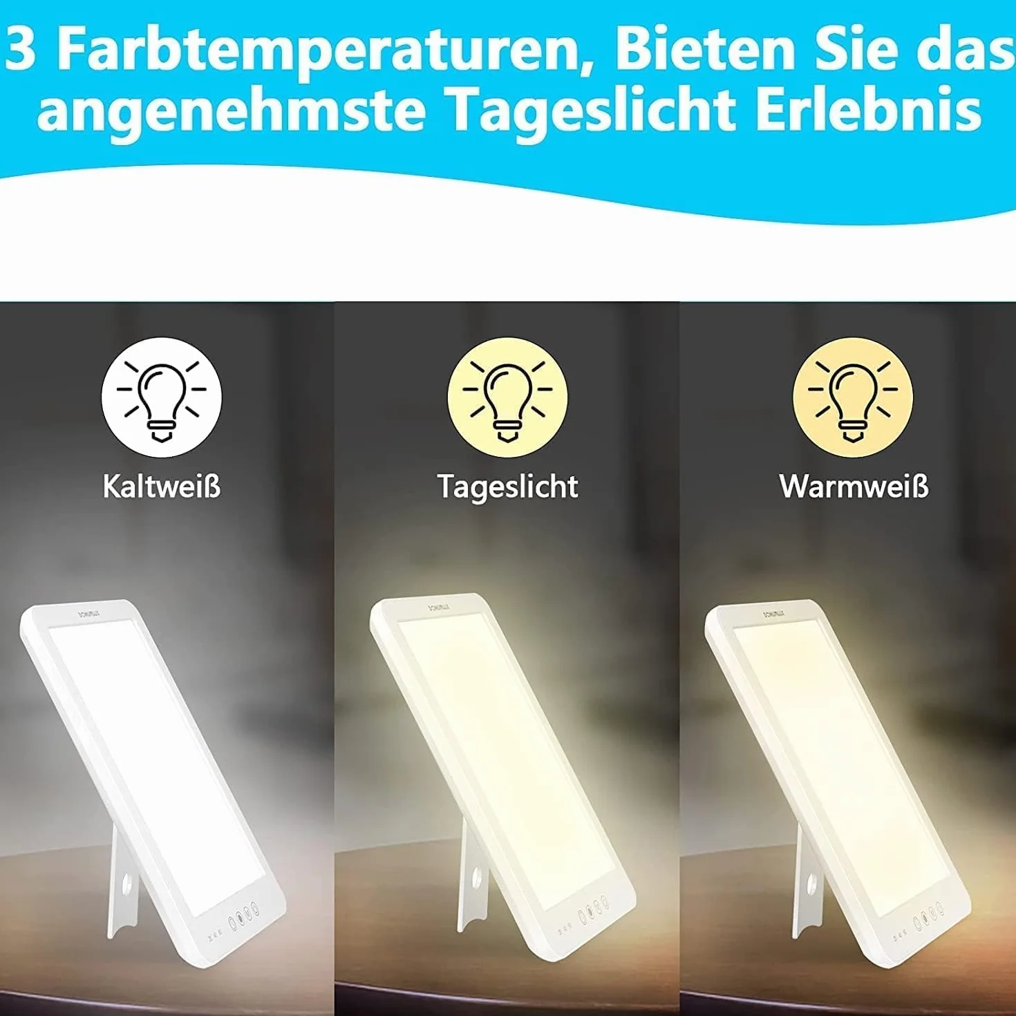 Lampe de luminothérapie 10 000 lux compacte avec support et pochette