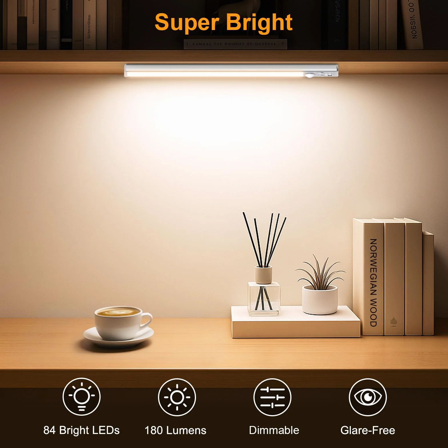 Gritin Lampe de Placard LED Rechargeable 26CM, 3 Couleurs 5 Luminosités, Détecteur de Mouvement, 2 Pack