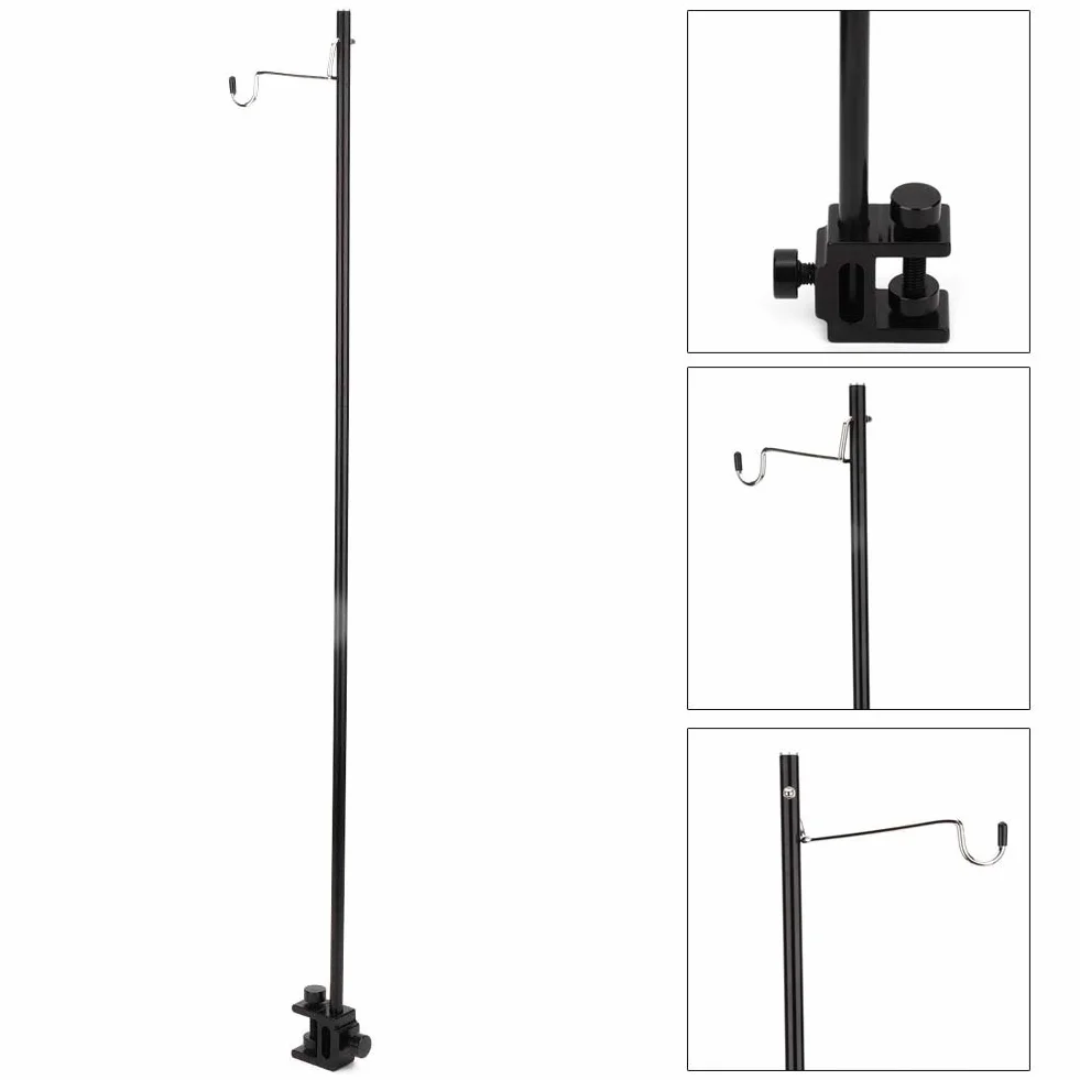 Poteau de Lampe de Table Pliant Portable Noir Alliage d'Aluminium Léger Hauteur Réglable Camping