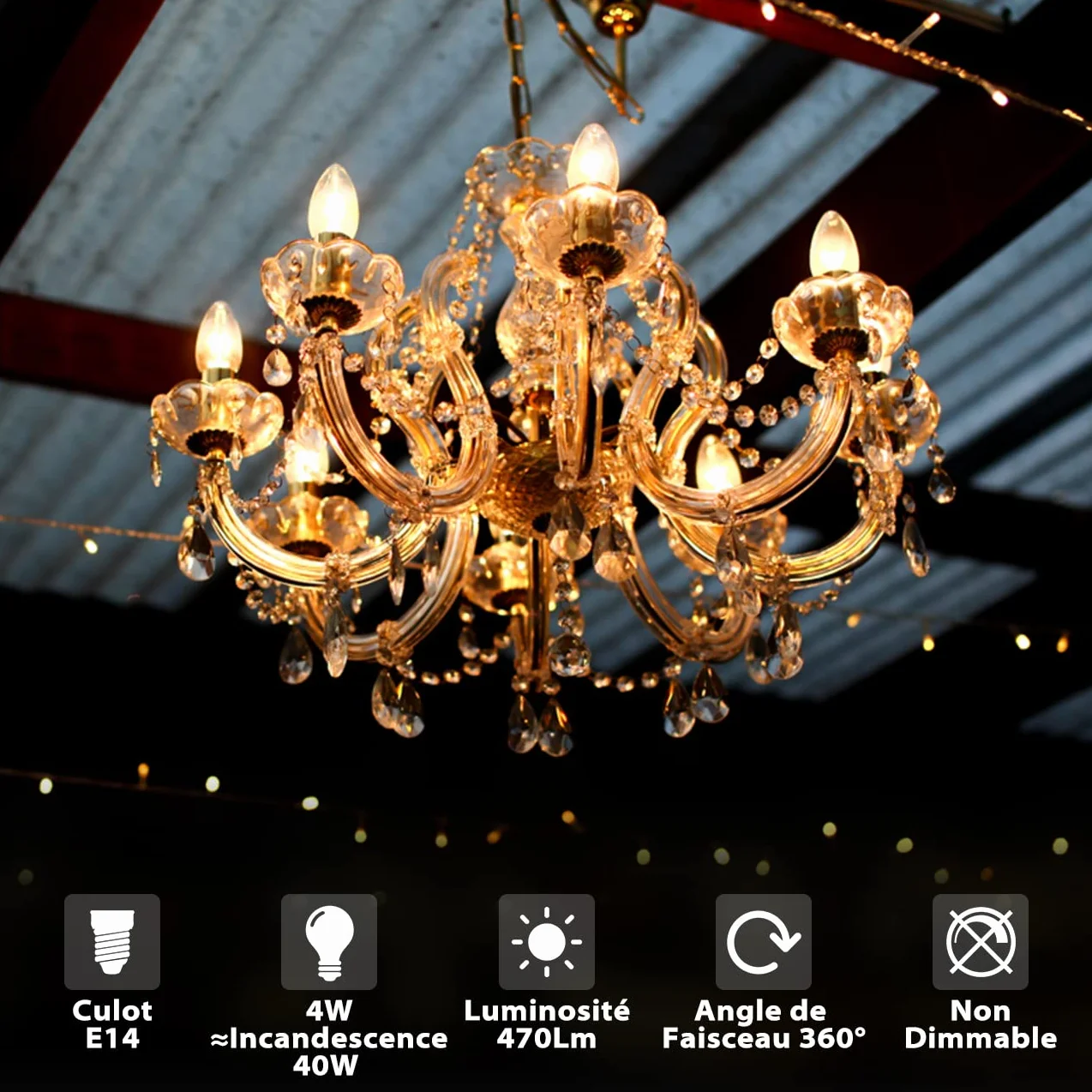 Ampoule LED E14 C35 4W 470lm Blanc Chaud 2700K 220-240V Angle 270°
