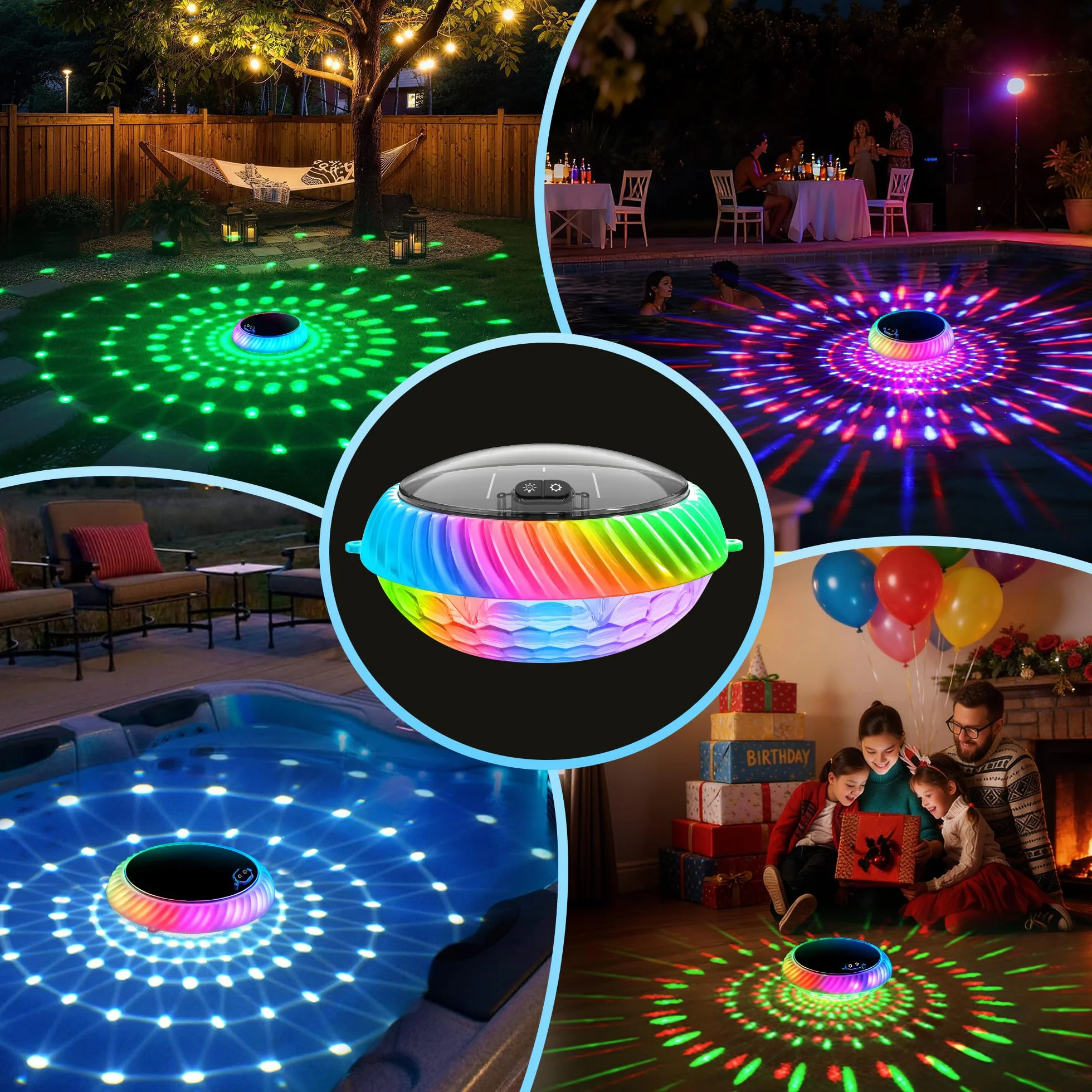 AearKing Lampe Piscine Flottante LED RGB Solaire avec Télécommande IP68