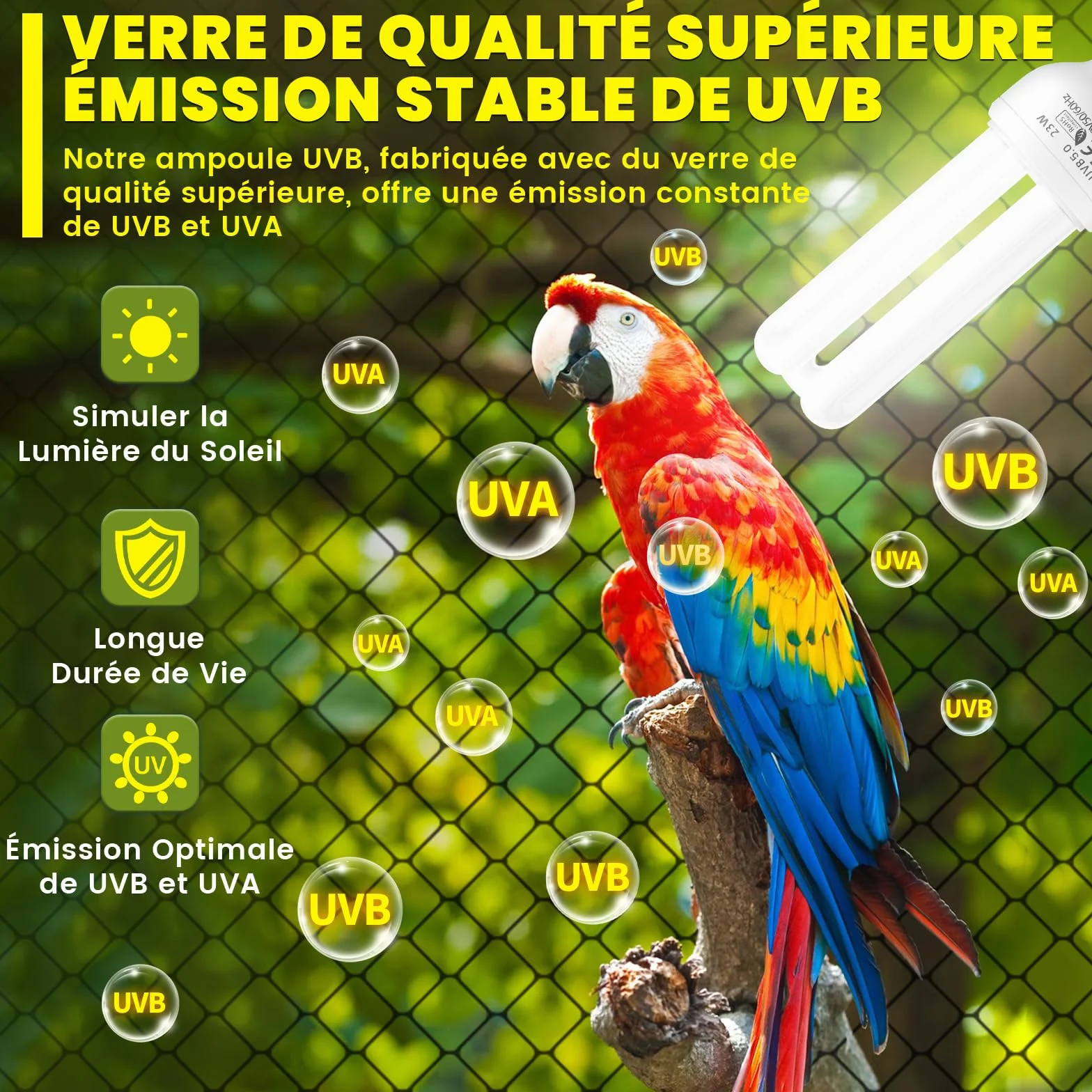 Lampe UVB 5.0 23W E27 pour Oiseaux Perroquets Reptiles