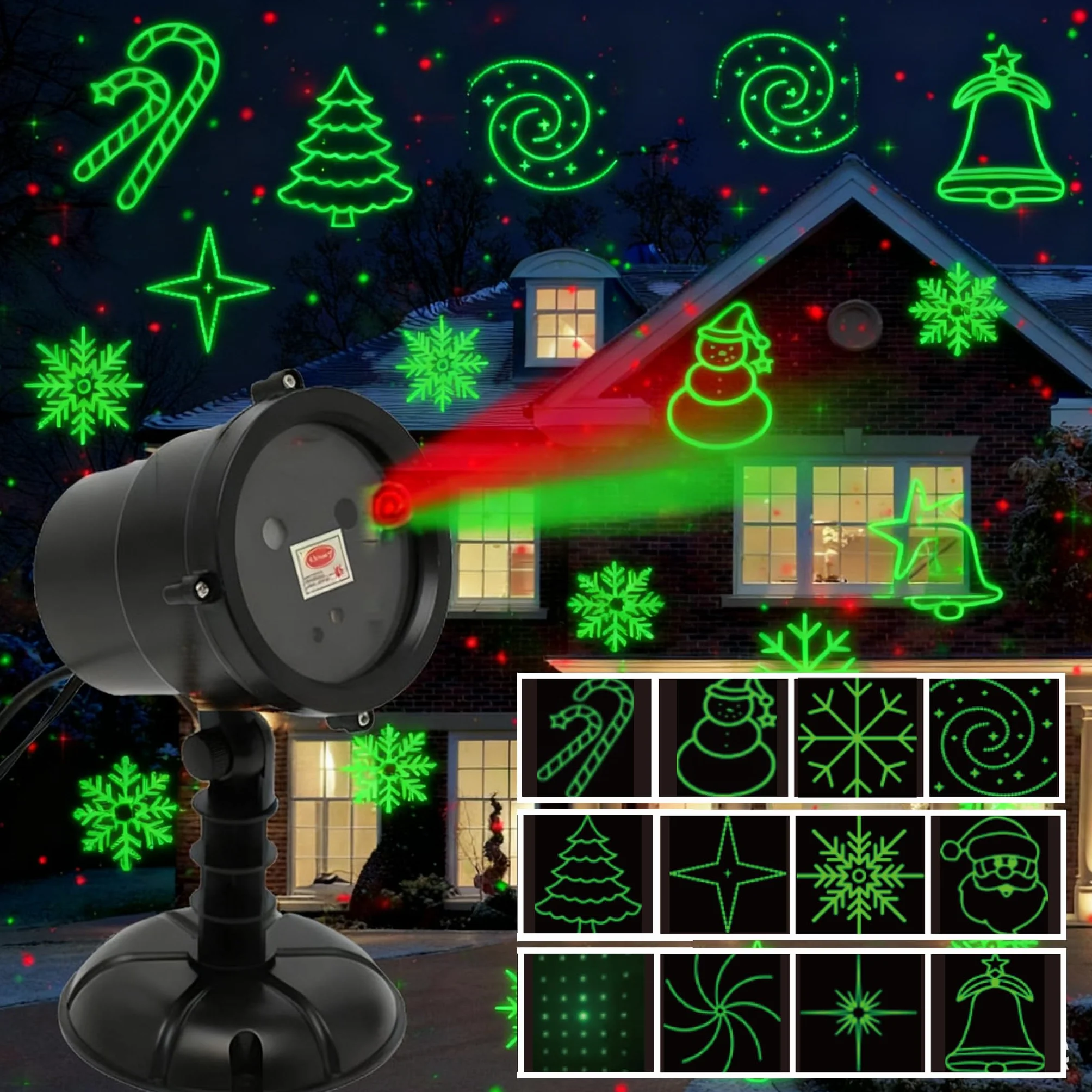 Projecteur Laser de Noël d'Extérieur, Rouge et Vert, IP65 Étanche