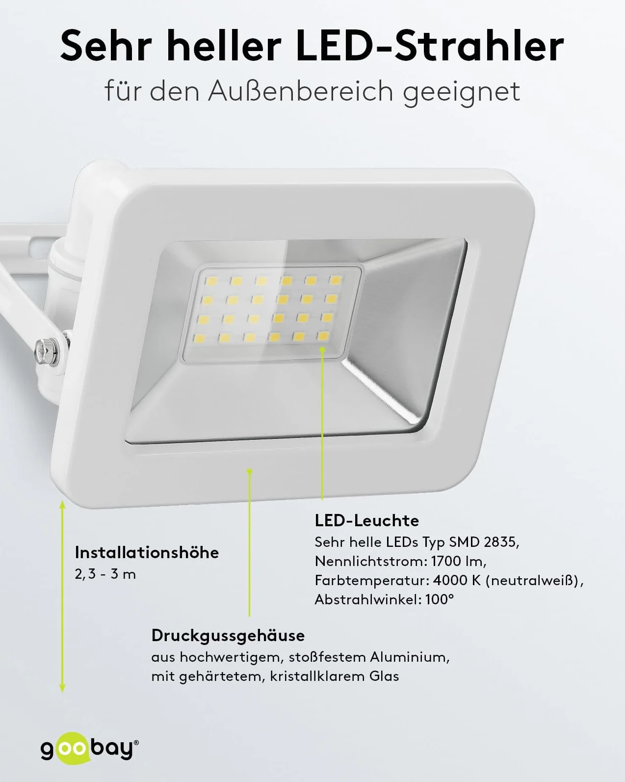 Goobay Projecteur LED 20W 4000K 1700lm IP65 Blanc Neutre