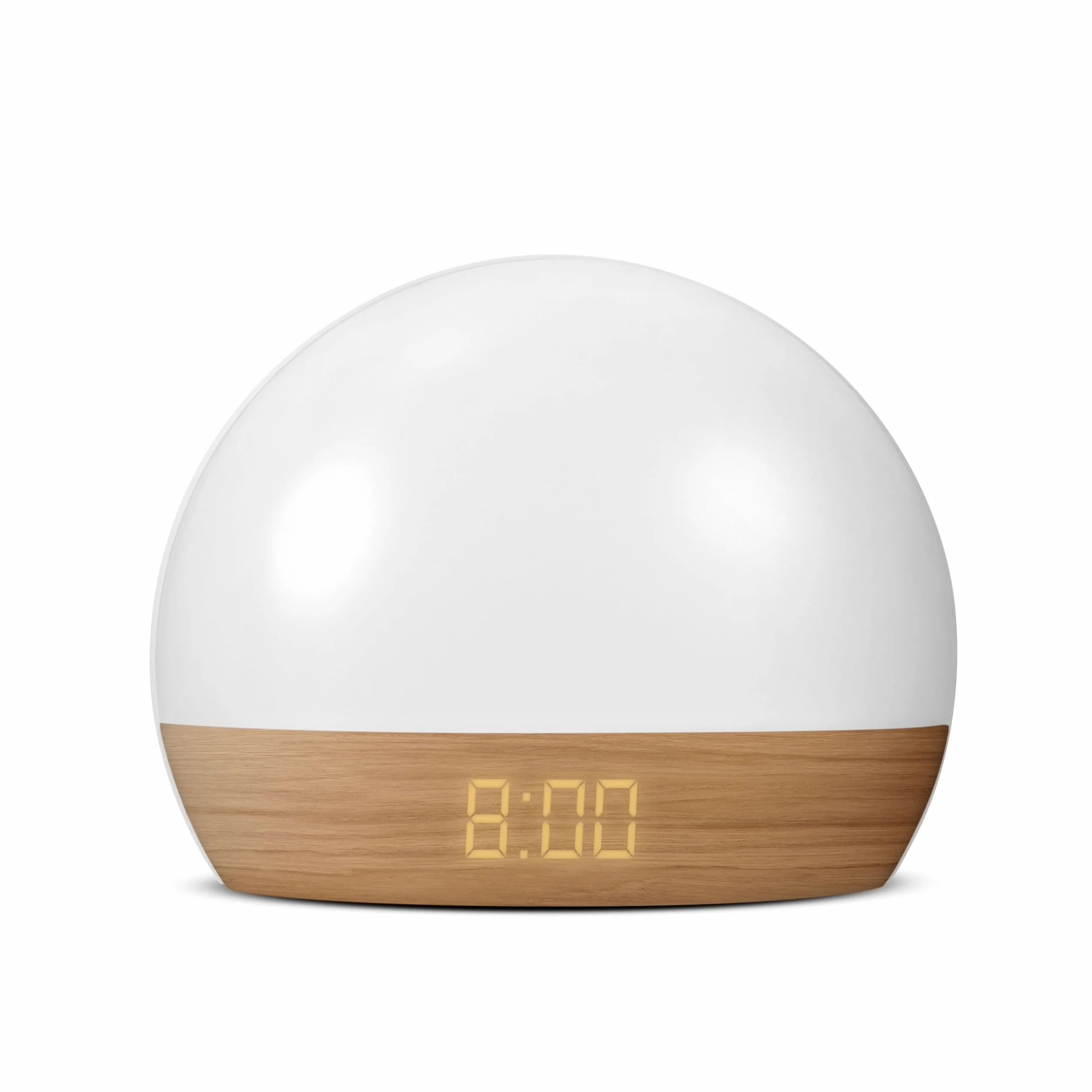 mooov 477356 Réveil simulateur d'aube Lumiere Progressive sur Secteur Luminothérapie Eclairage Blanc ou Couleur Charge Port USB-A Effet Naturel Bois