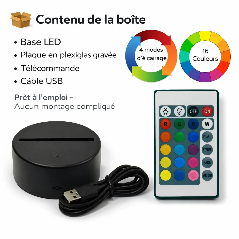 Lampe 3D Île de la Réunion 974 Veilleuse Carte Gravée Illusion Optique 16 Couleurs Télécommande USB Piles