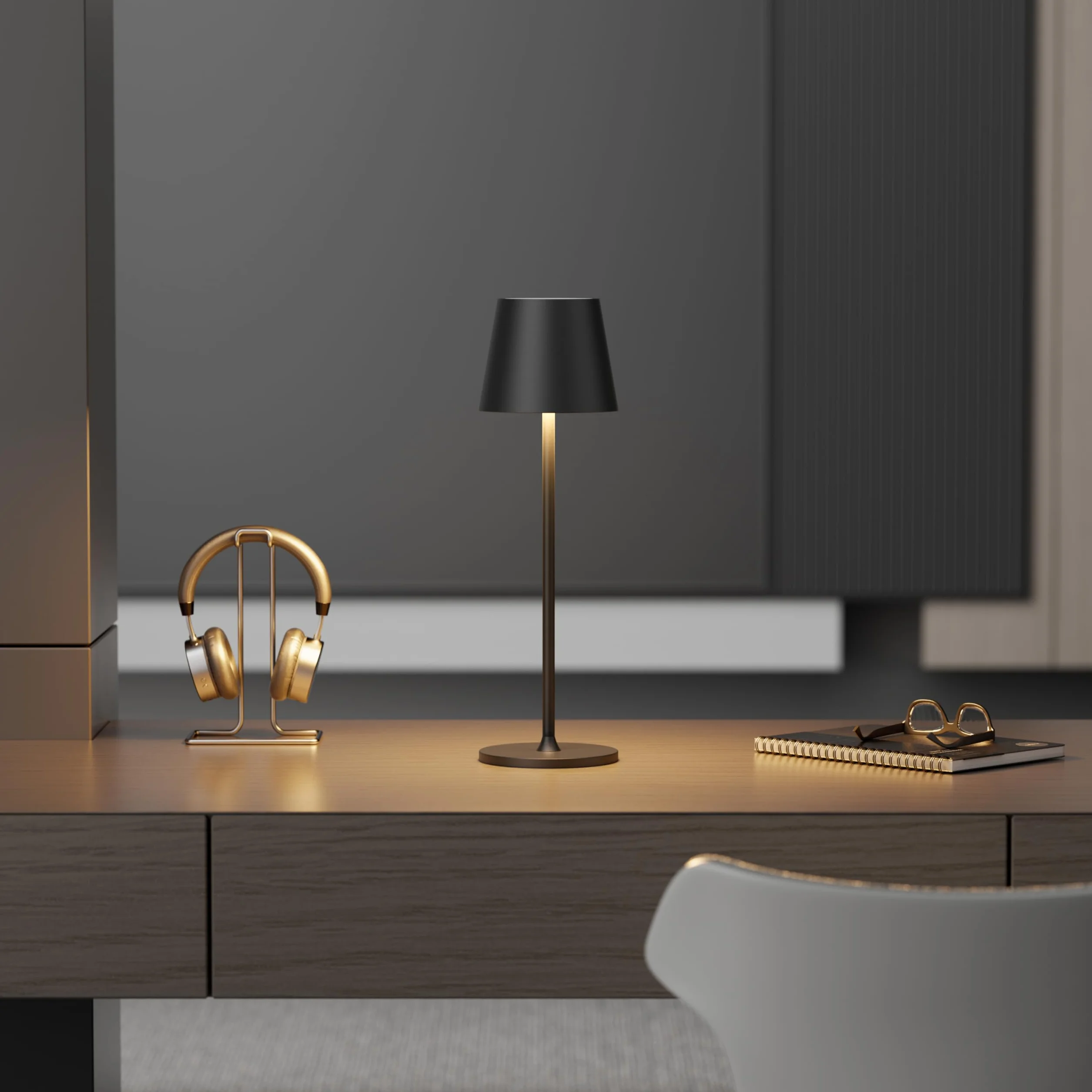 Lampe de table LED sans fil rechargeable 3000K IP54 réglable en hauteur Noir