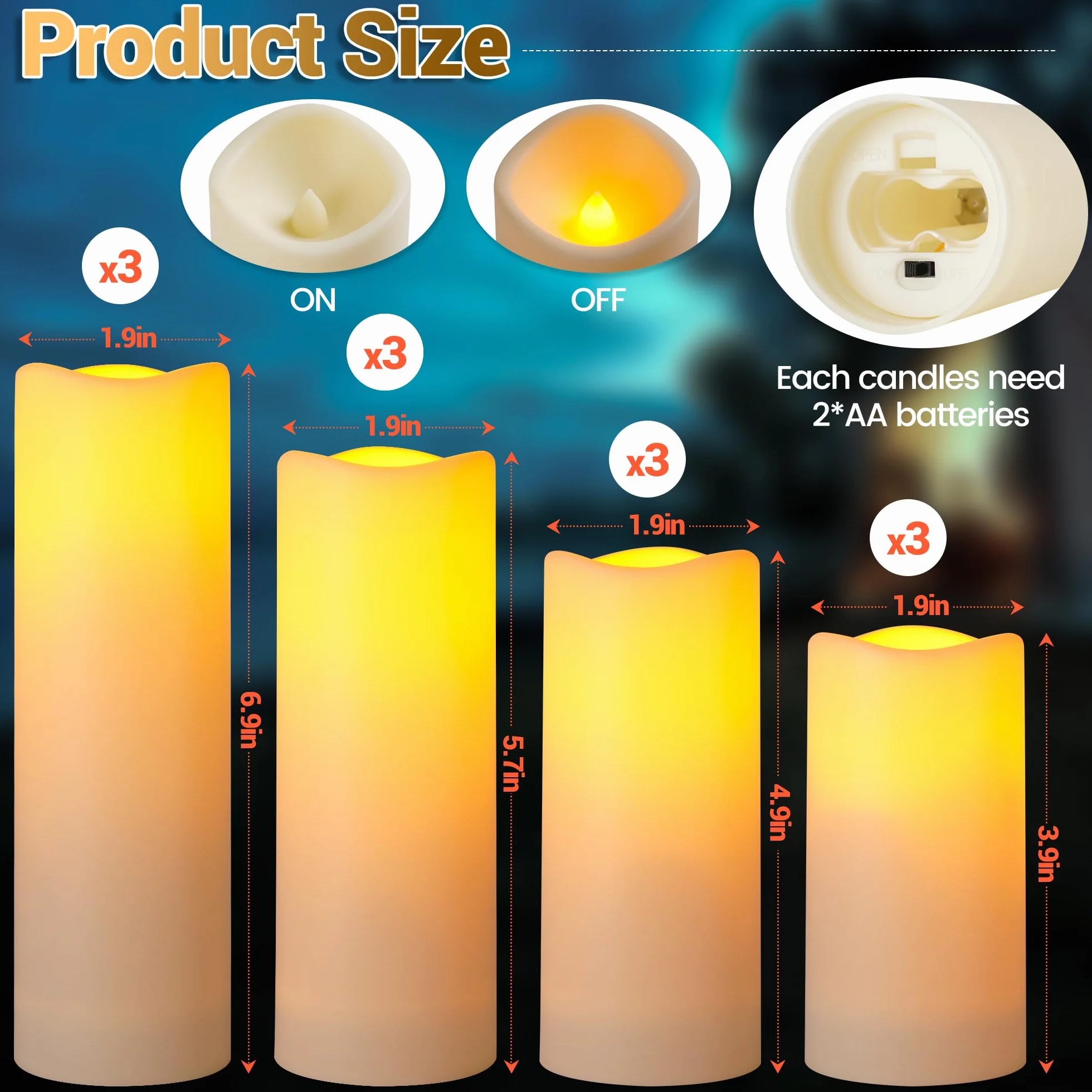 Bougies LED Étanches Réalistes avec Flamme Scintillante, 2 Télécommandes, Résistantes à la Chaleur, Plastique Réutilisable