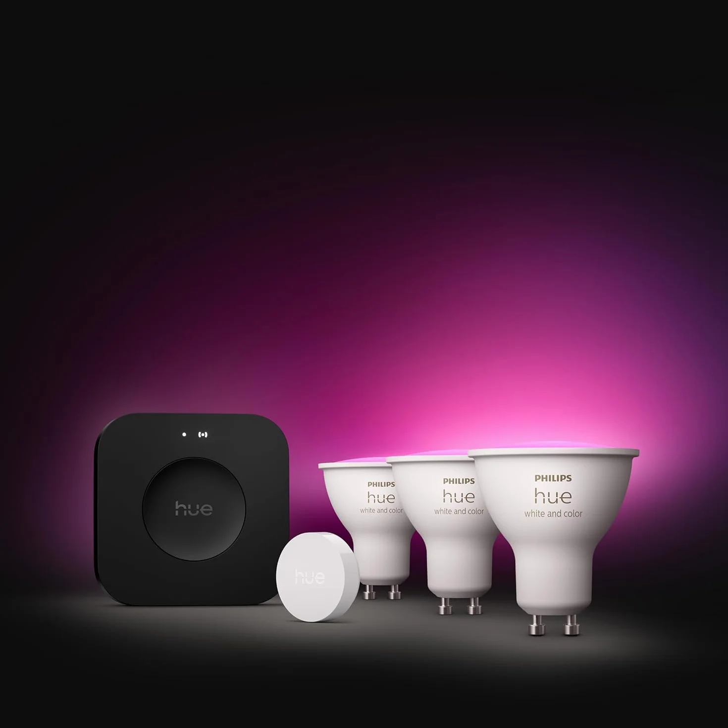 Philips Hue Kit de Démarrage avec Bridge Pro 3 Spots GU10 Smart Button White Color Ambiance Ampoule Dimmable Éclairage Connecté Compatible Apple Home Alexa Google Assistant