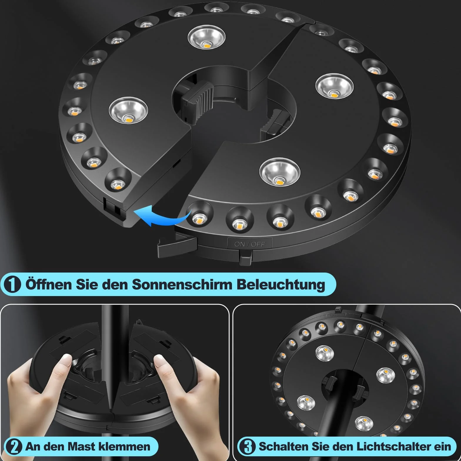 HELESIN Éclairage pour Parasol avec 28 LED, 3 Modes, Alimentation par Batterie