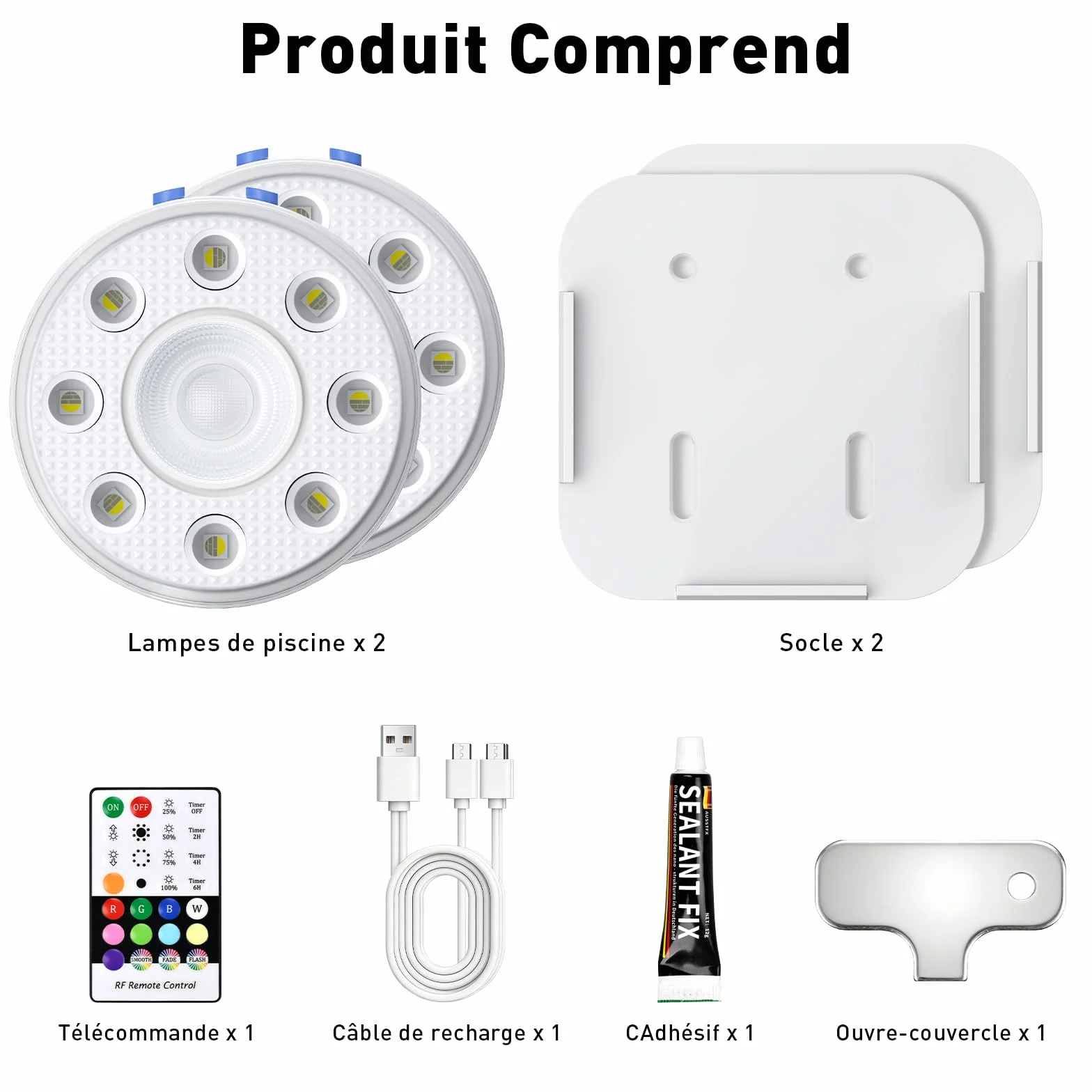 Lumiere Piscine LED RGB Submersibles Rechargeables IP68, 2 Lampes avec Télécommande, Éclairage Magnétique Flottant