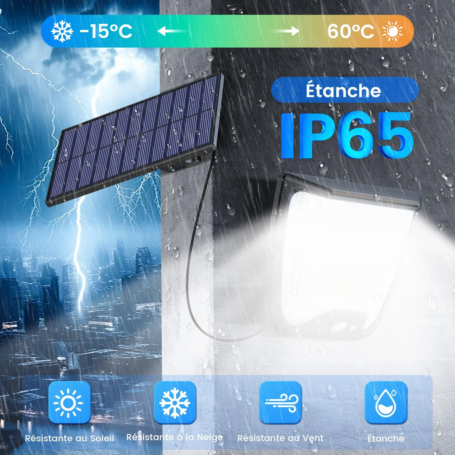 Solaire Extérieur Mouvement Détecteur Lampe 288 LED IP65 Étanche avec Câble 5M