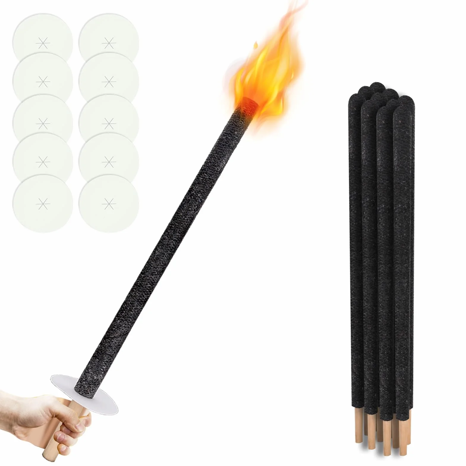 Torches en cire naturelle pour enfants - Lot de 10 - Durée de combustion 45 min - Protection des mains