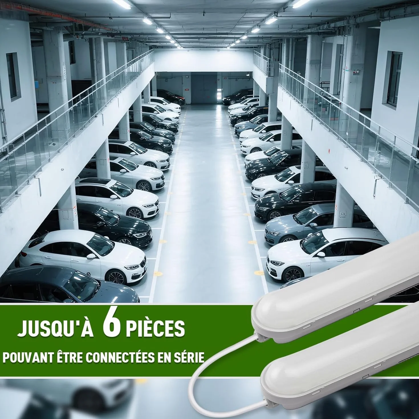 Réglette LED IP65 Connectable 60W 7500LM 6000K Blanc Froid 150cm Tonffi Luminaire Étanche pour Garage