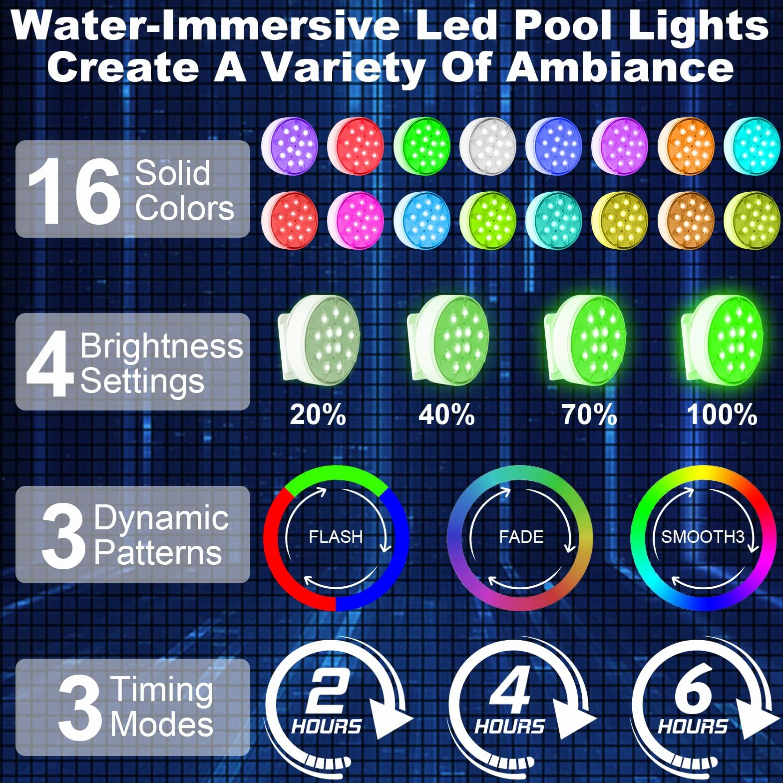 Lumière Submersible LED Rechargeable Piscine 16 Couleurs Aimant IP68 Étanche Télécommande RF
