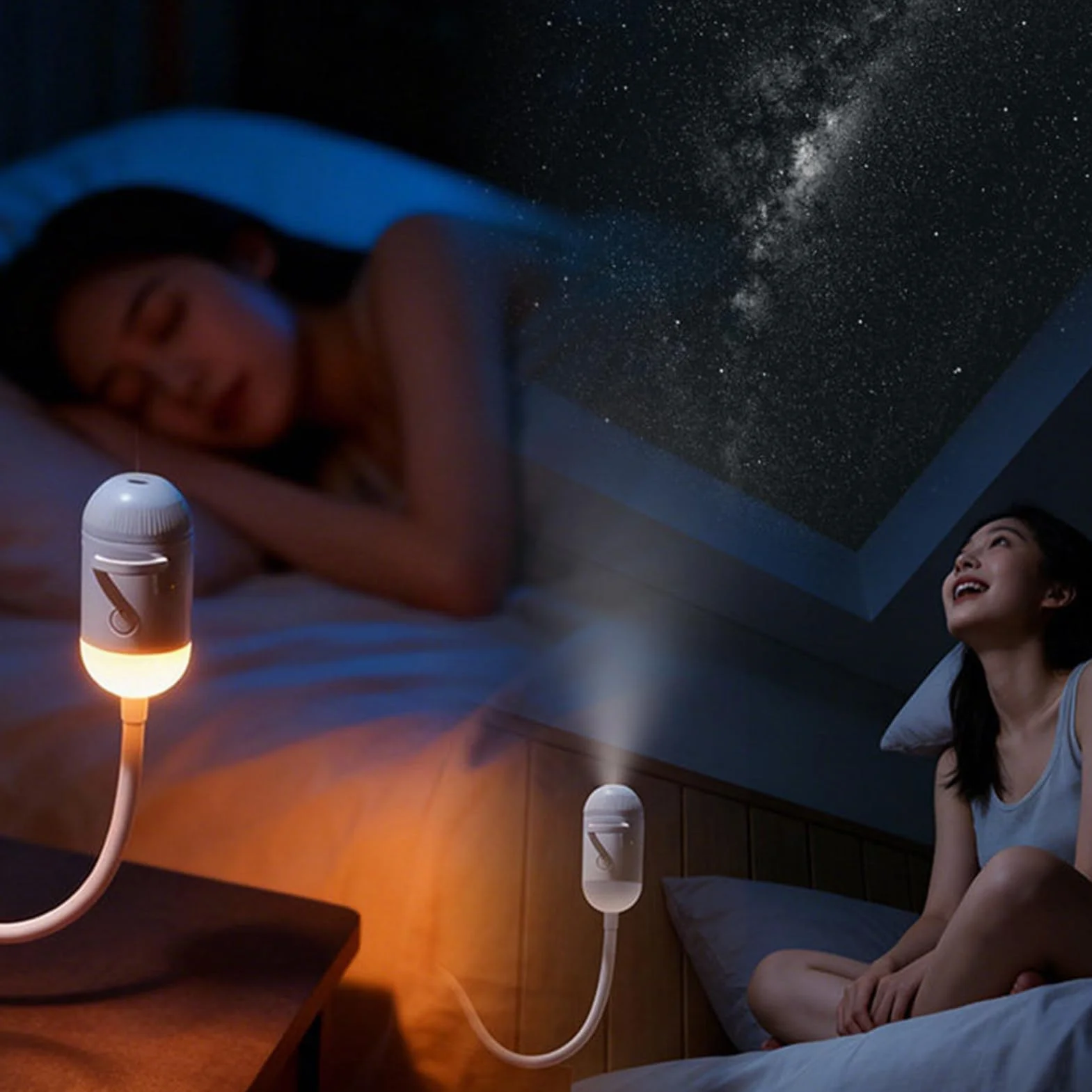 Projecteur Ciel Étoilé 2 en 1, Veilleuse USB Galaxie LED 360° pour Décoration de Plafond