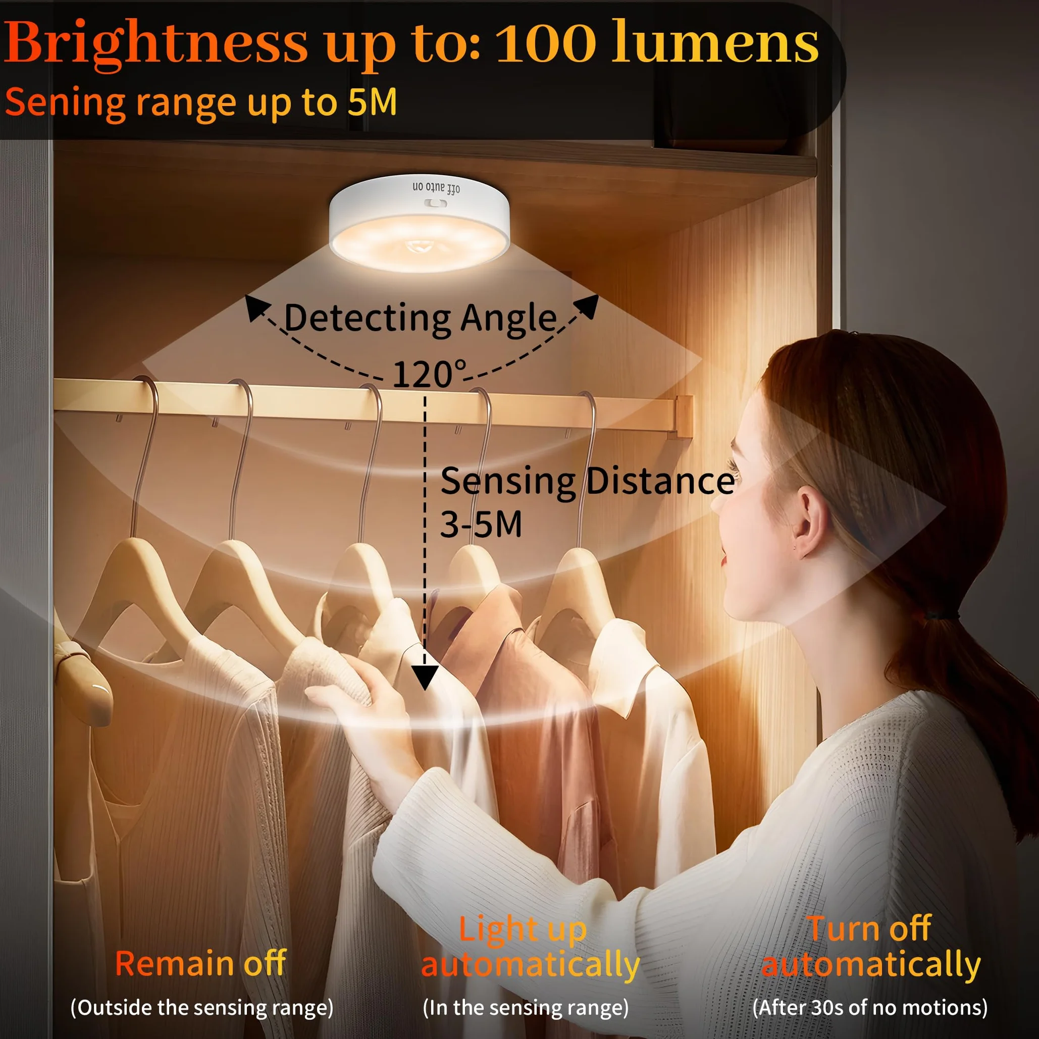 Lot de 6 veilleuses LED rechargeables USB avec détecteur de mouvement, 3 modes, lumière chaude