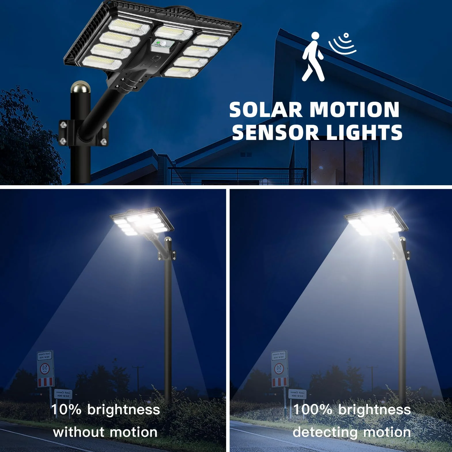 HYPOW 500W Réverbère Lampadaire Solaire Extérieur IP65 6500k