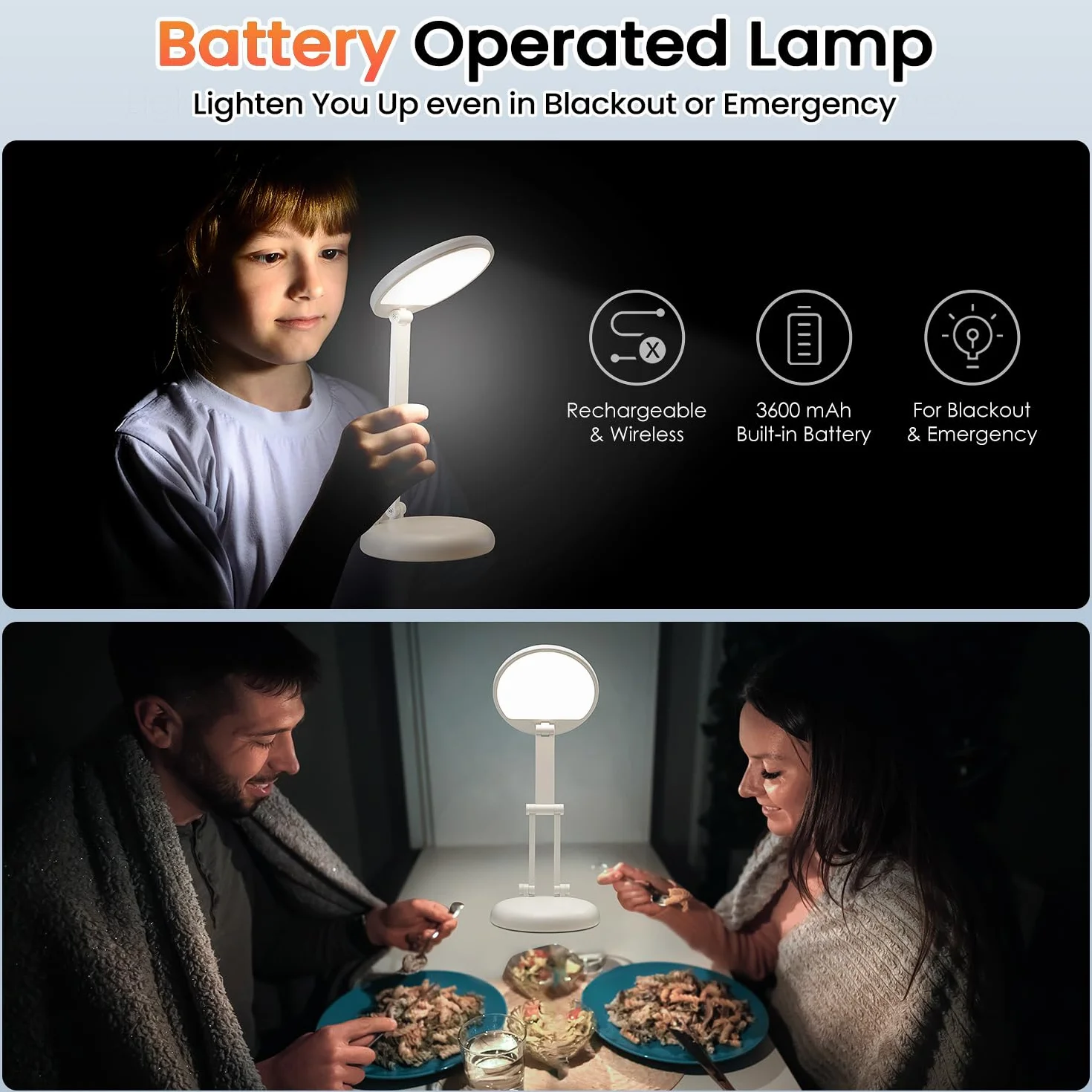 One Fire Lampe de Bureau LED Rechargeable 3600mAh 9 Niveaux de Luminosité Sans Fil Pliable Portable