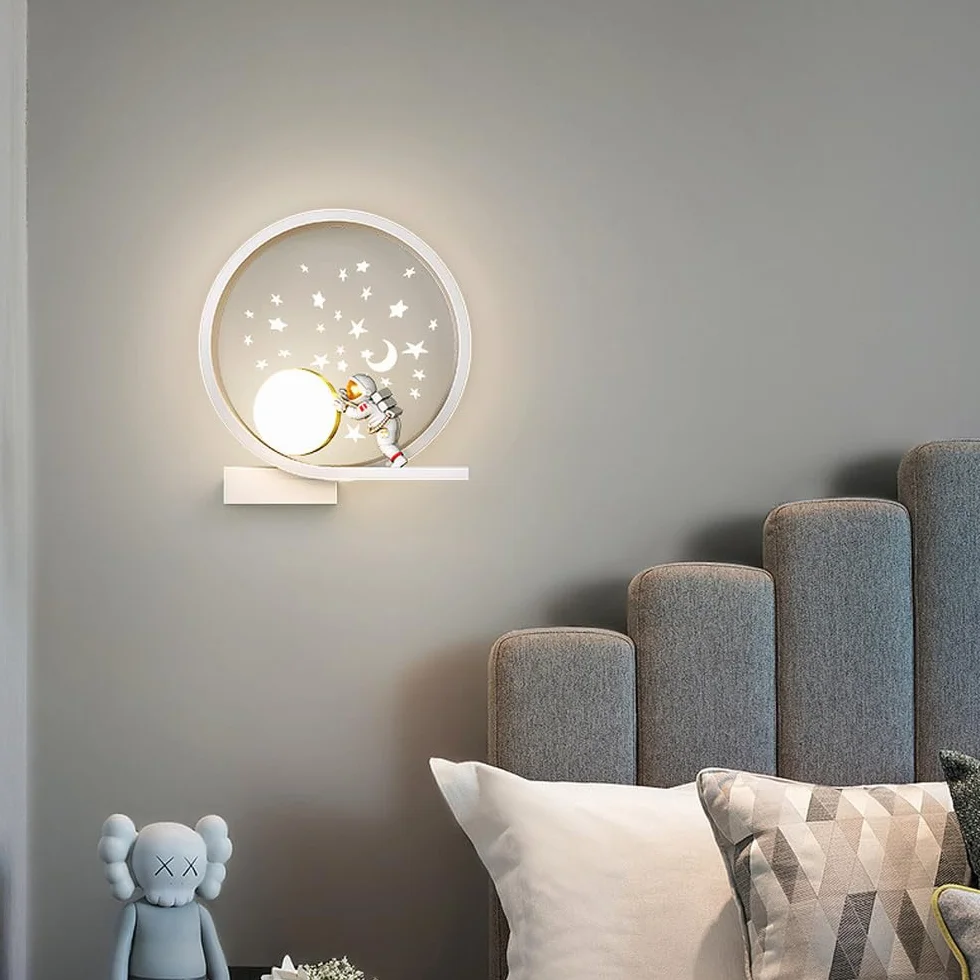 LED Applique Murale Astronaute Lune 12W Lampe de Chevet Enfants Chambre Projecteur Planète Étoile