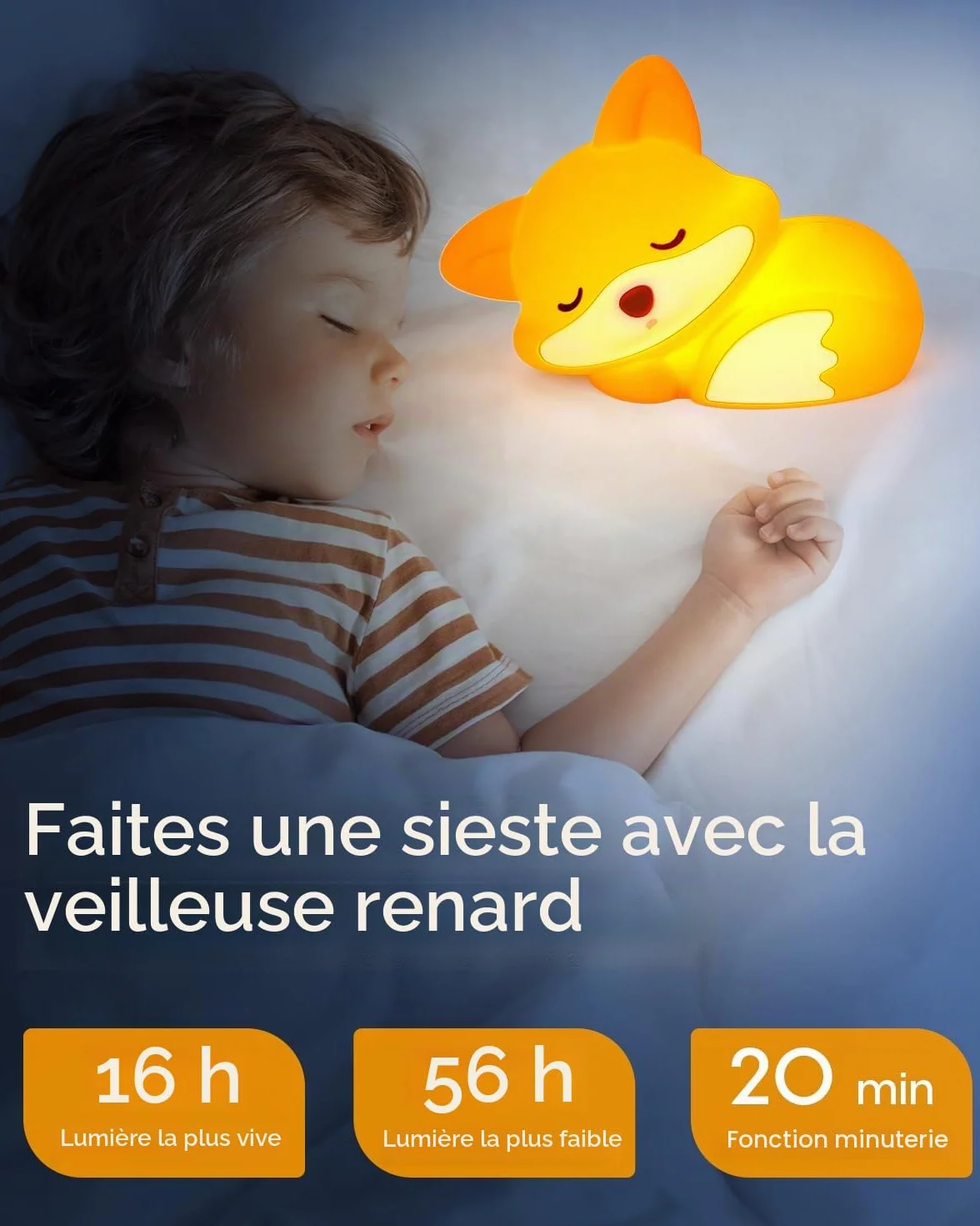 Amaredom Renard Veilleuse Lampe Mignonne Luminosité Réglable Minuterie 20 Min Chambre Enfant