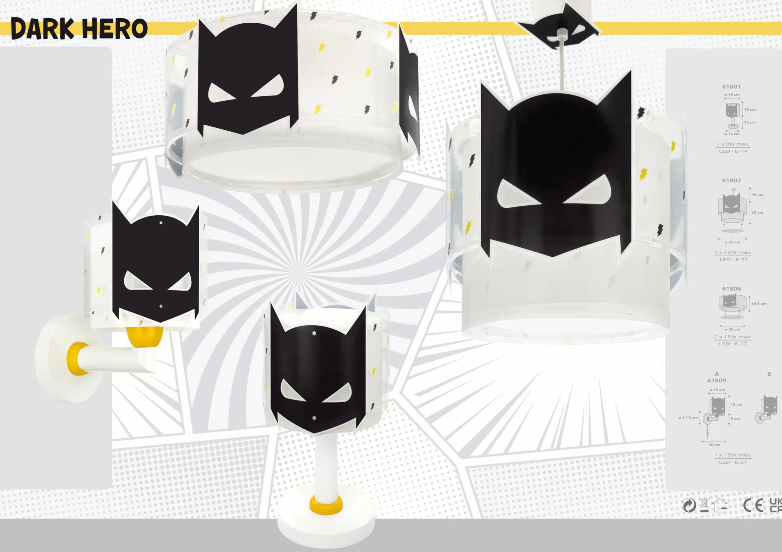 Dalber Lampe Suspension Enfand Dark Hero Super-héros Noir