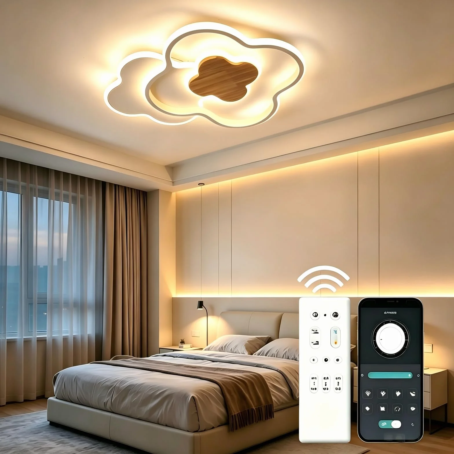 Plafonnier LED 55CM Dimmable Télécommande Trèfle à quatre feuilles Créative Chambre Enfant