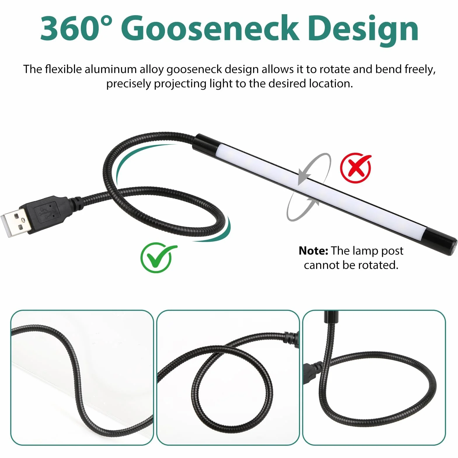 Lampe LED USB Dimmable Flexible avec Col de Cygne 360° Orientable pour Ordinateur PC Portable Bureau Lecture