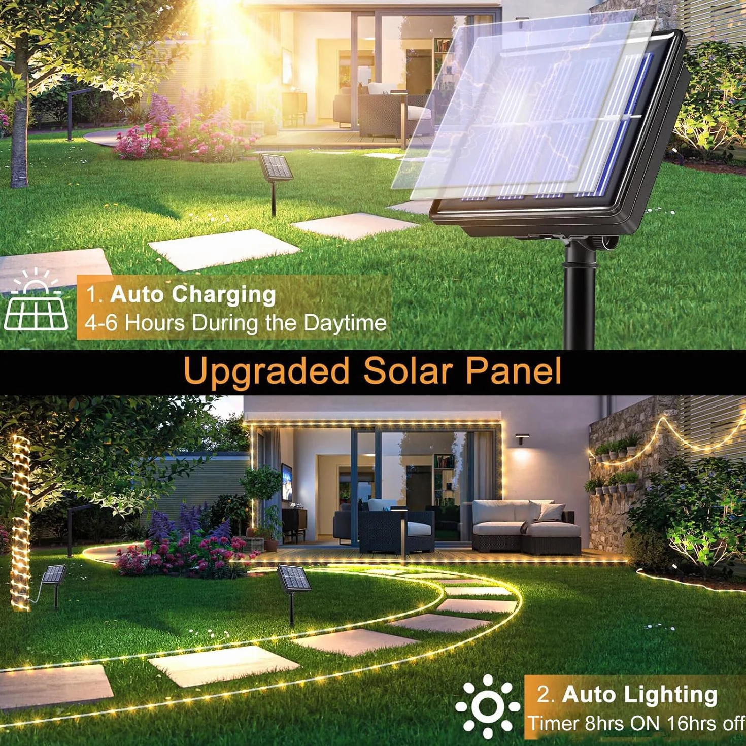 Guirlande lumineuse solaire extérieur 10 m 100 LED IP65 8 modes