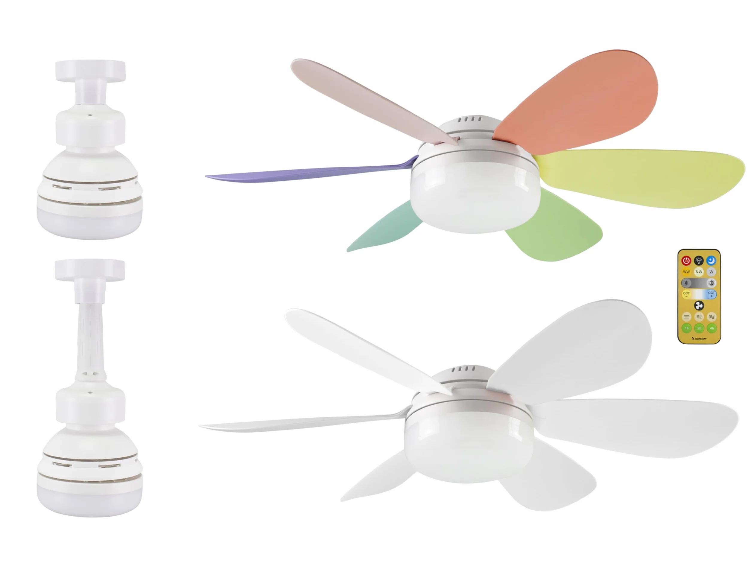 BEPER P206VEN610 Ventilateur de plafond 40W Éclairage ventilation design interchangeable 2 jeux de pales 3 vitesses Télécommande