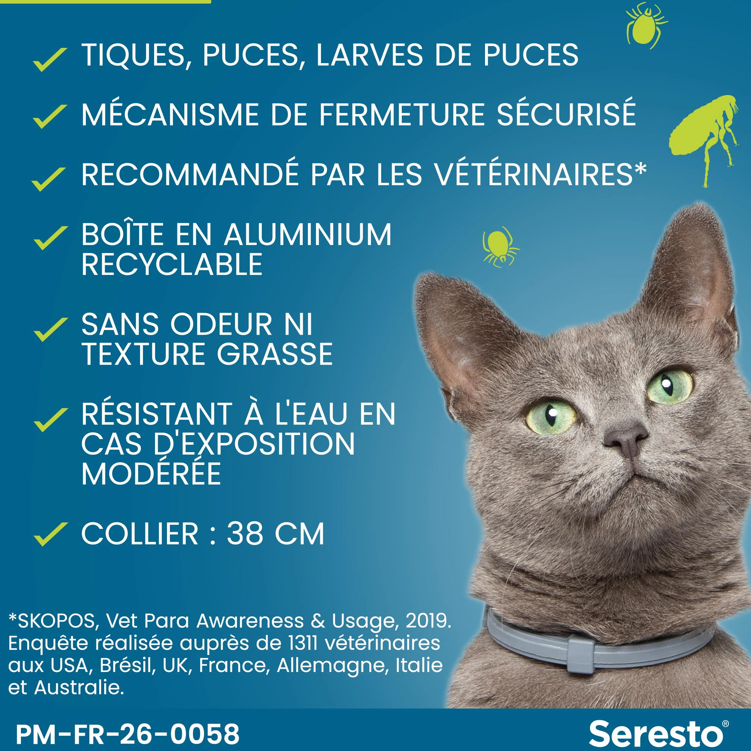 Seresto Collier Chats – Protection anti puces et anti tiques longue durée 7-8 mois Gris