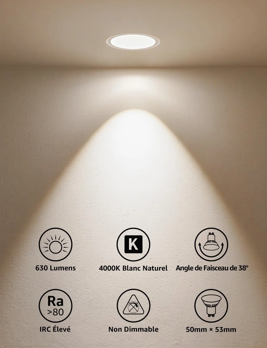 Lepro Ampoule LED GU10 4000K 630lm 6W Équivaut 80W 38° Lot de 4