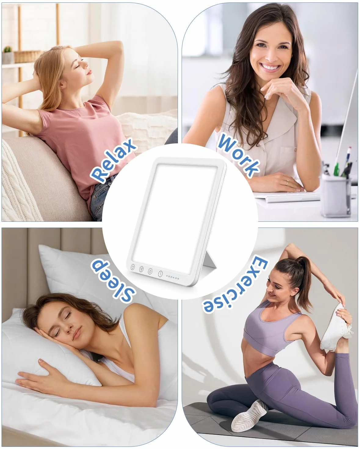 Lampe de luminothérapie 10 000 LUX LED 3 températures de couleur 10 niveaux de luminosité sans UV