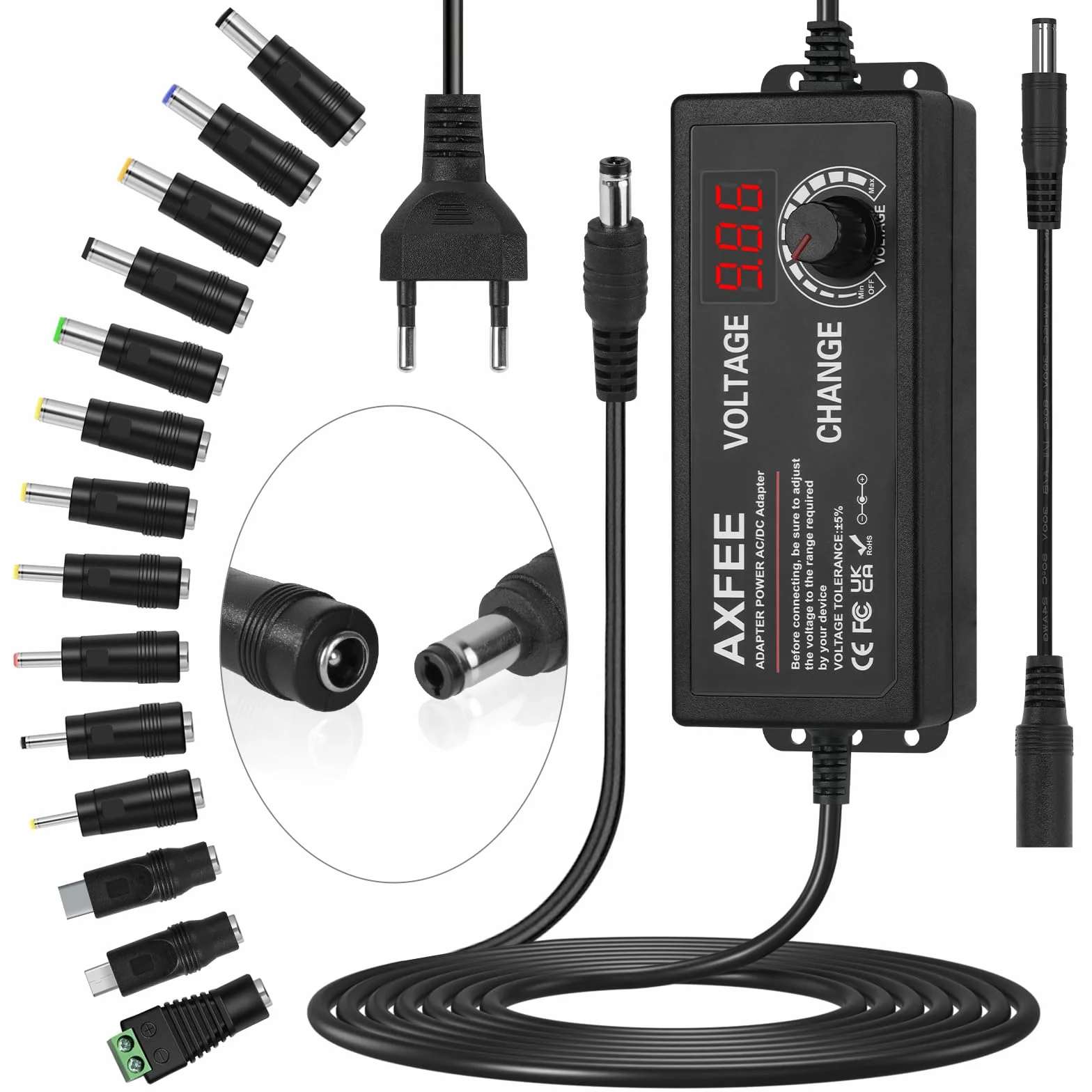 AXFEE Alimentation réglable 72W 24V 3A Adaptateur universel 11 DC pointes 100-240V AC à DC 3-24V