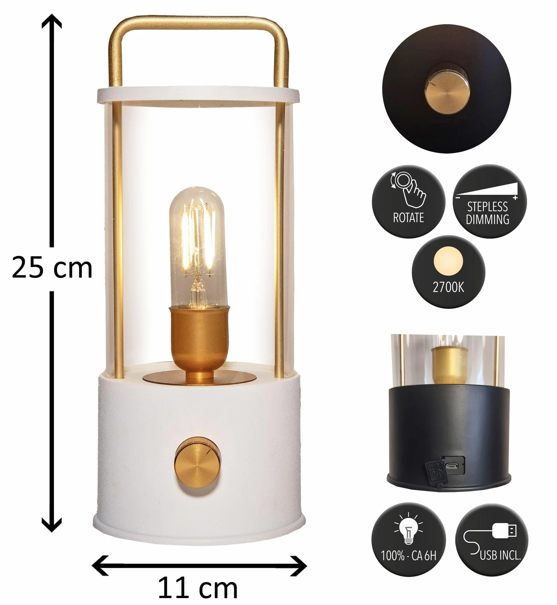 Coen Bakker Lanterne LED IP44 USB blanc chaud 15 x 11 cm