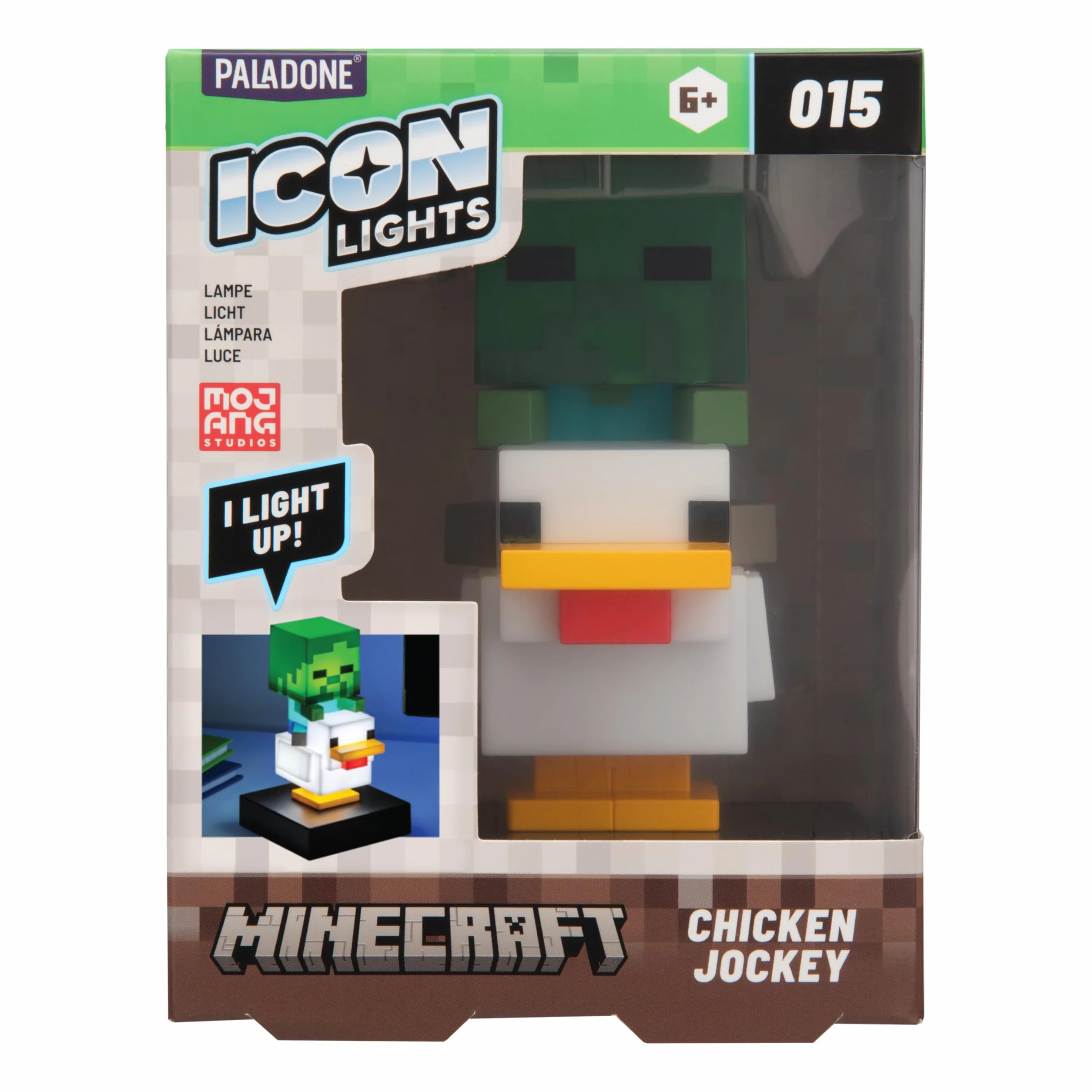 Paladone Minecraft Chicken Jockey Icon Light 12cm Light-Up Mini Figure Lamp for Gamers