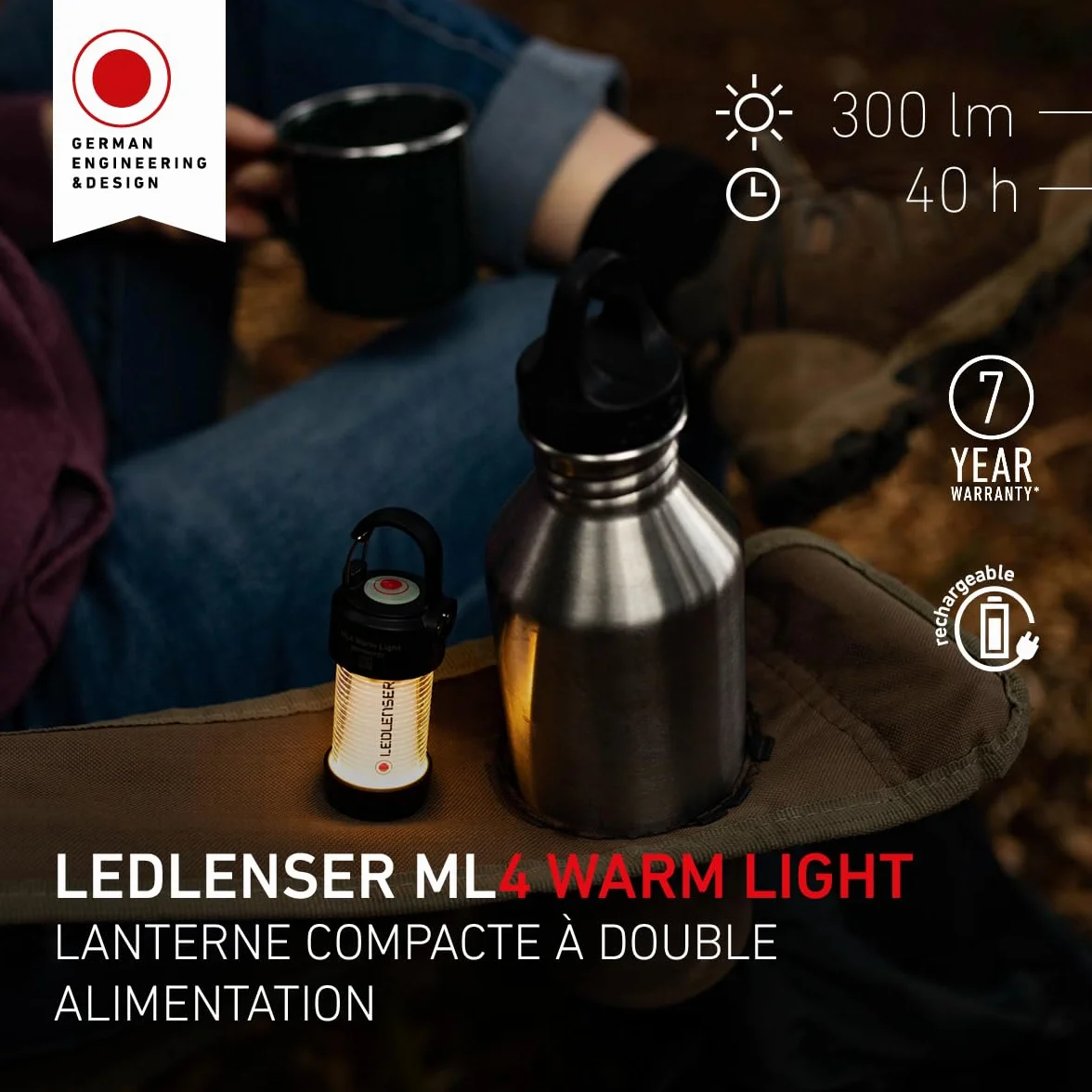 Ledlenser ML4 LED Lanterne Rechargeable 300 Lumens 40h Autonomie Lumière Rouge