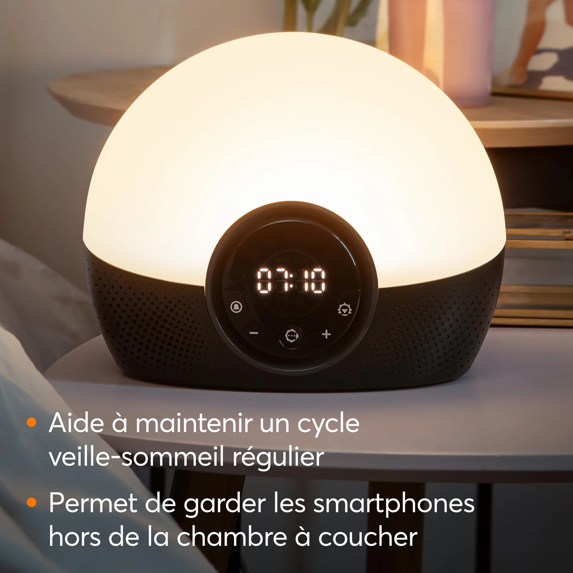 Lumie Bodyclock Glow 150 Réveil Simulation Aube Crépuscule Lumière Réglable 10 Sons Nude Noir