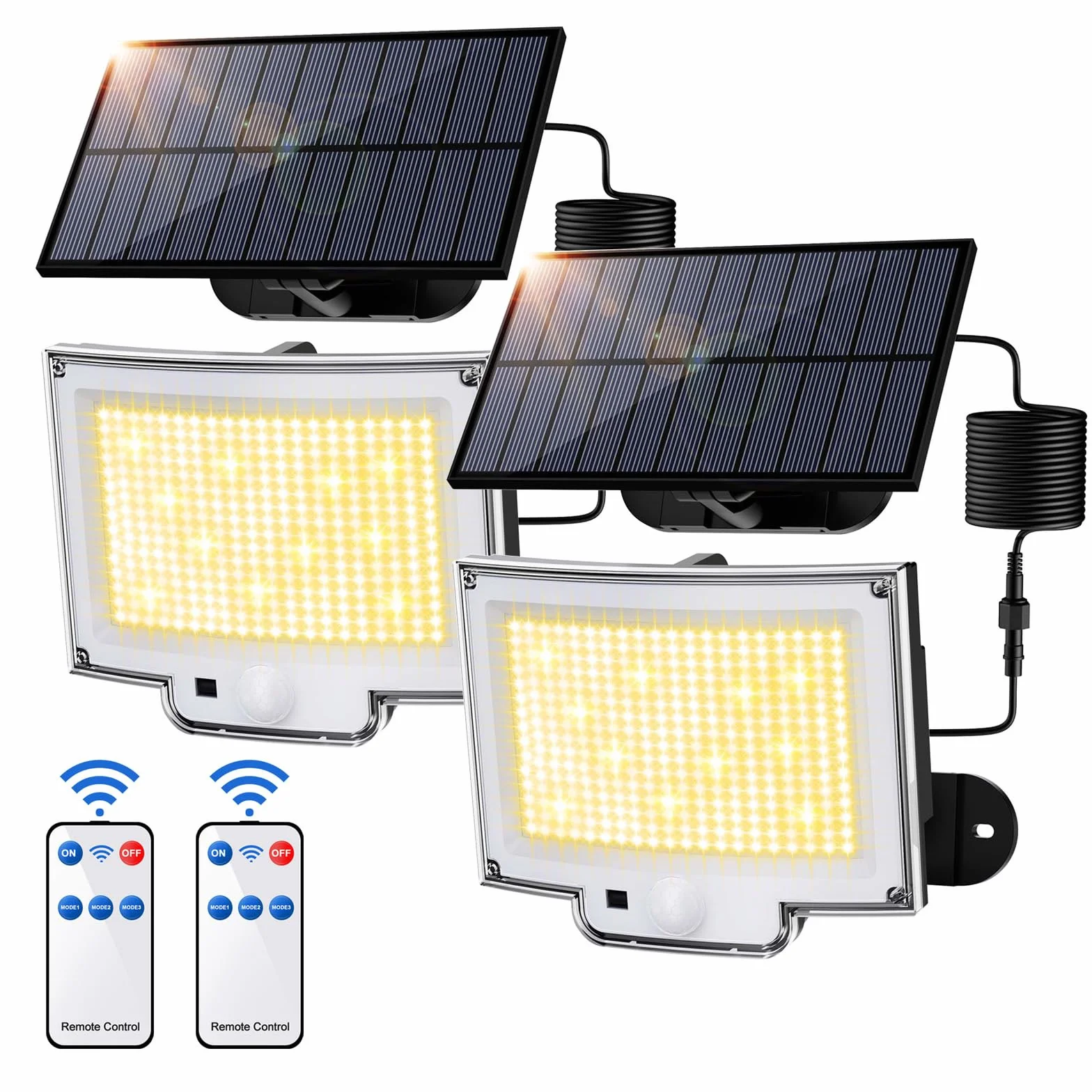 SIGRILL 318 LED Lampe Solaire Extérieur Détecteur de Mouvement, 3000LM, 3 Modes, IP65, 2 Pièces