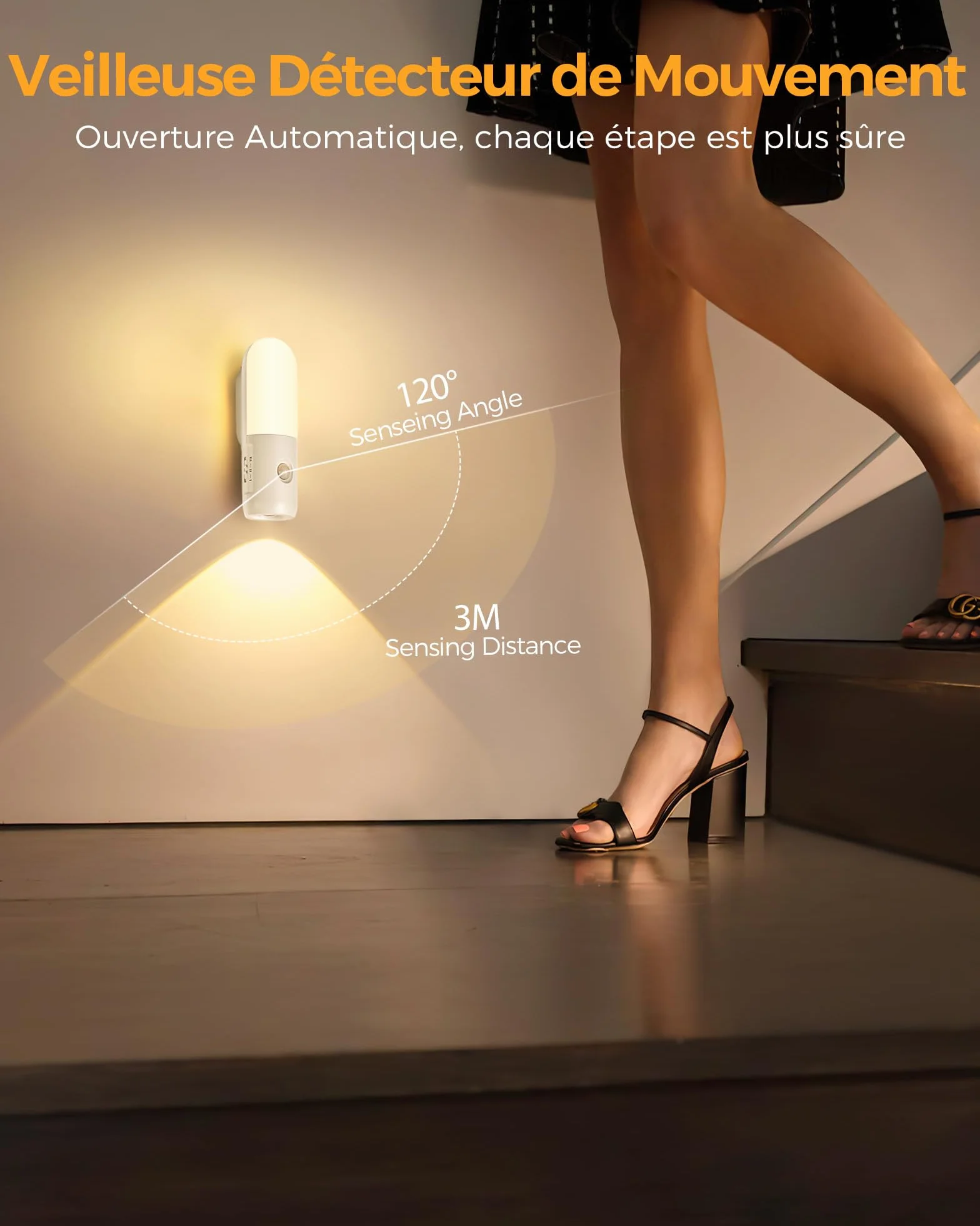 Veilleuse Rechargeable 2000mAh Lampe LED Détecteur de Mouvement Intérieur 3000K 4000K 6000K Graduable 2 Pack