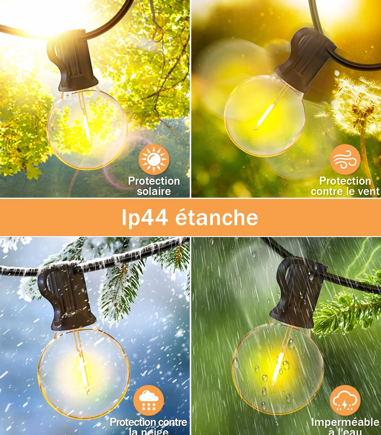 Guirlande Lumineuse Exterieur 20M G40 LED IP44 Imperméable Jardin Terrasse