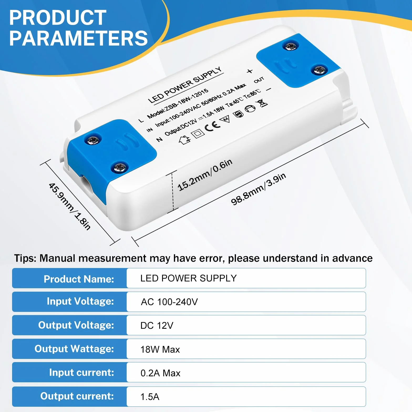Transformateur LED 220-240V DC 12V 1.5A 18W Convertisseur Alimentation Tension Constante pour G4 MR11 GU4 MR16 GU5.3