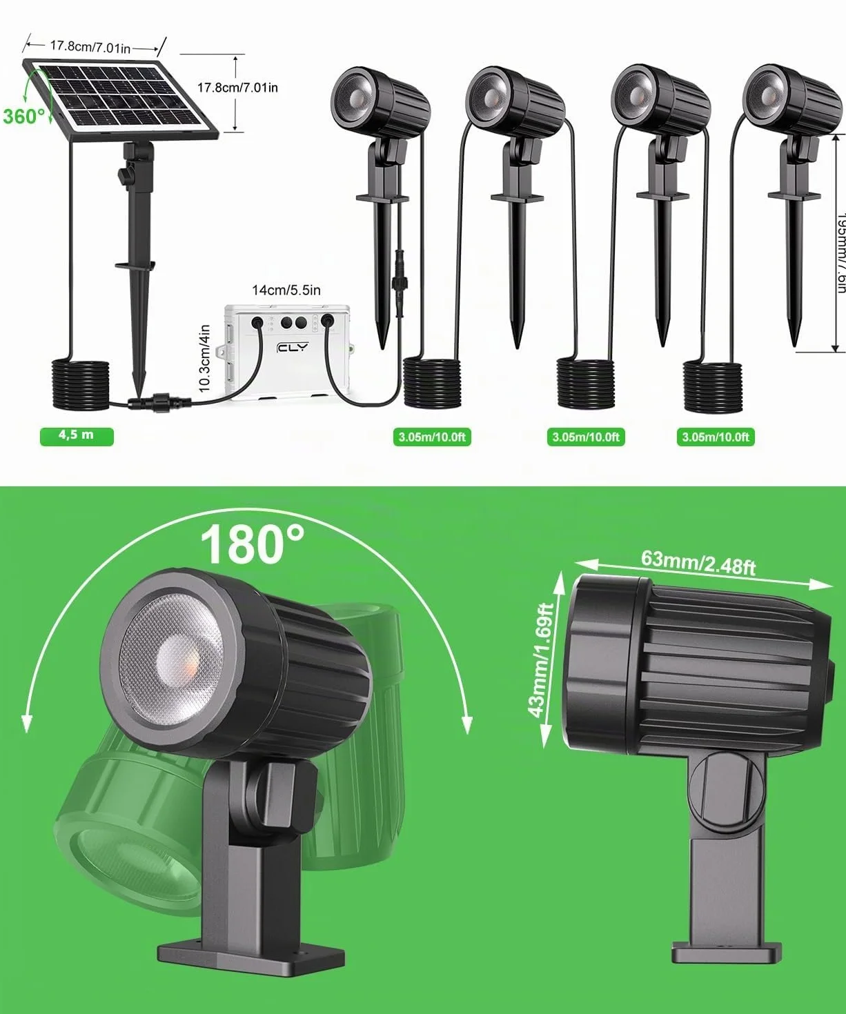 CLY Lampe Solaire Exterieur 5000mAh IP66 Projecteur LED 2 Mode 2700K-6000K