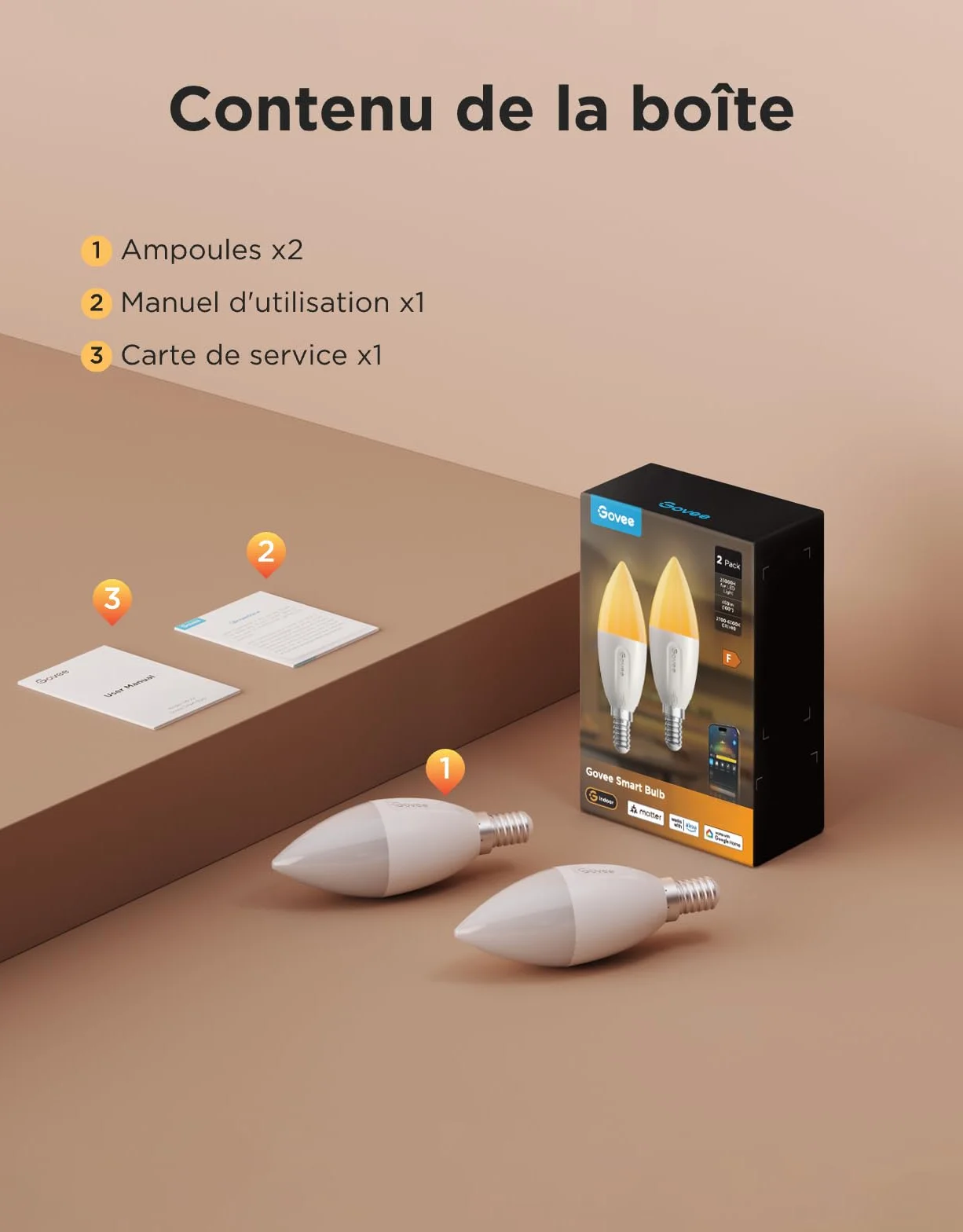Govee Ampoule Connectée E14 RGBWW Compatible Matter Alexa Google Assistant 450 lm 4.8W Lot de 2