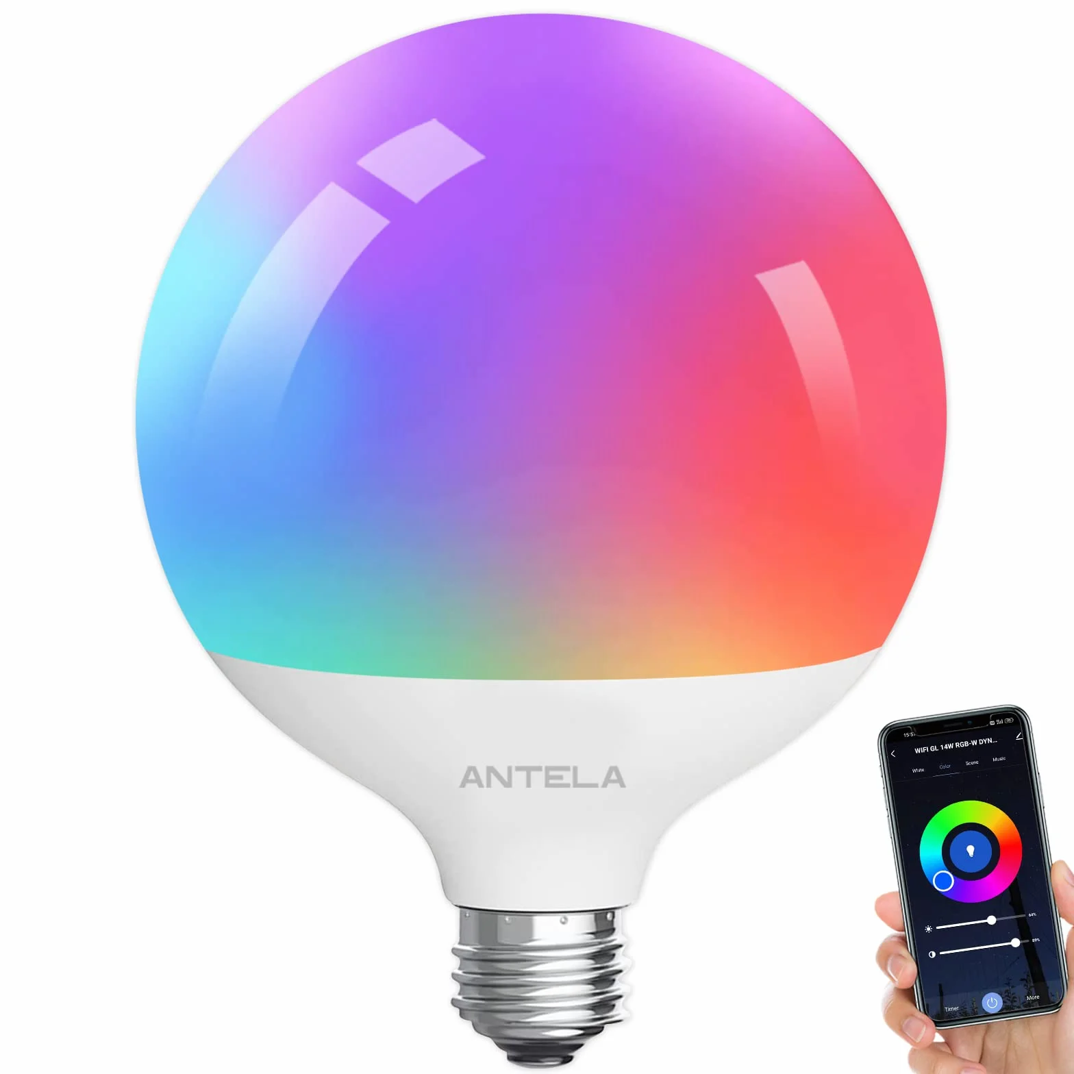 ANTELA Ampoule Connectée Wifi G120 15W LED RGB CCT 2700K-6500K Compatible Alexa Google Home