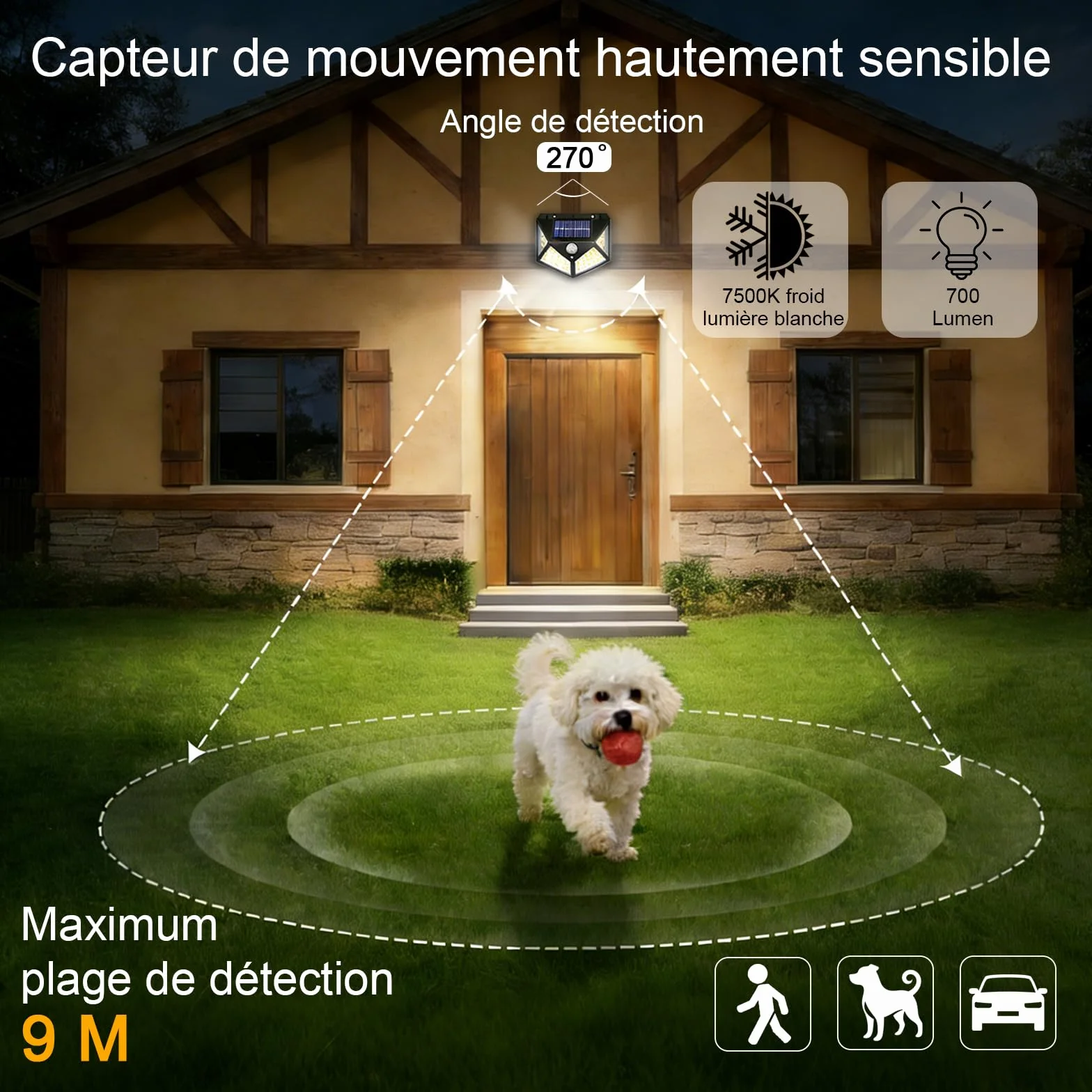 Lampe Solaire Extérieur avec Détecteur de Mouvement 100 LED IP65 Etanche 3 Modes Angle 270° Batterie 800mAh Lot de 4
