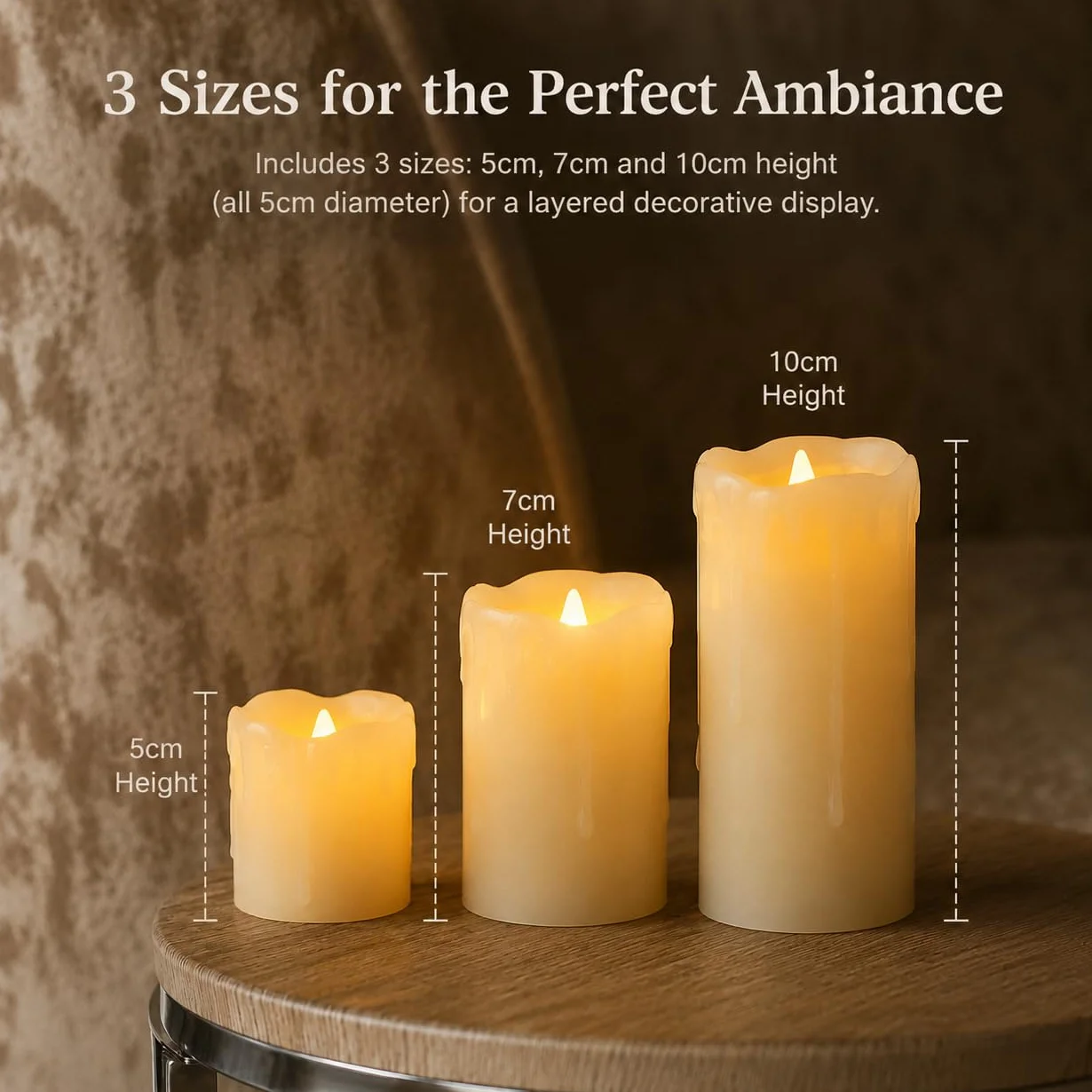 Festive Lights Lot de 3 Bougies LED Effet Flamme Vacillante Cire Effet Fondu Pilier