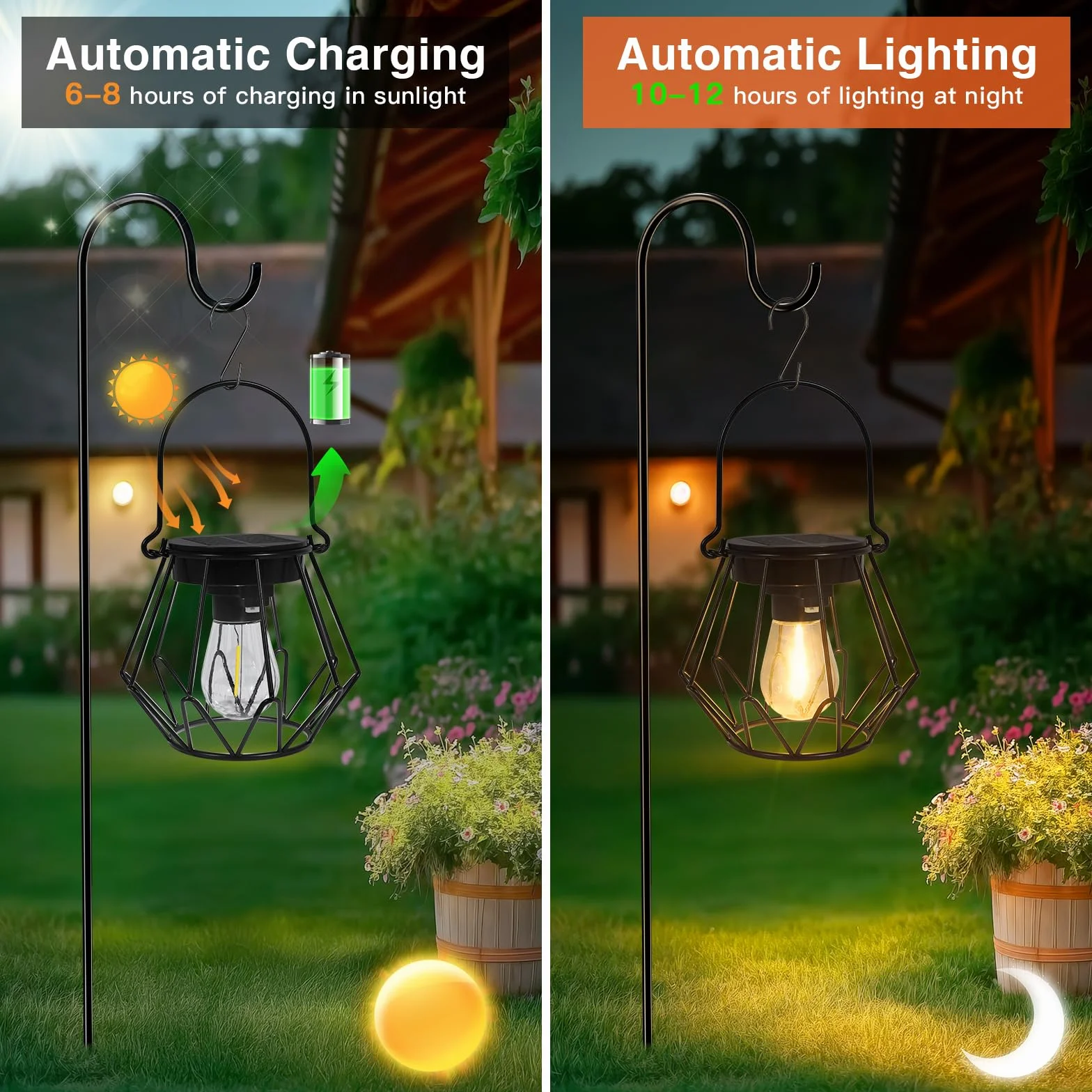 Ketom 2 Pièces Lanterne Solaire Exterieur Jardin IP65 Étanche Métal Suspendre Poser