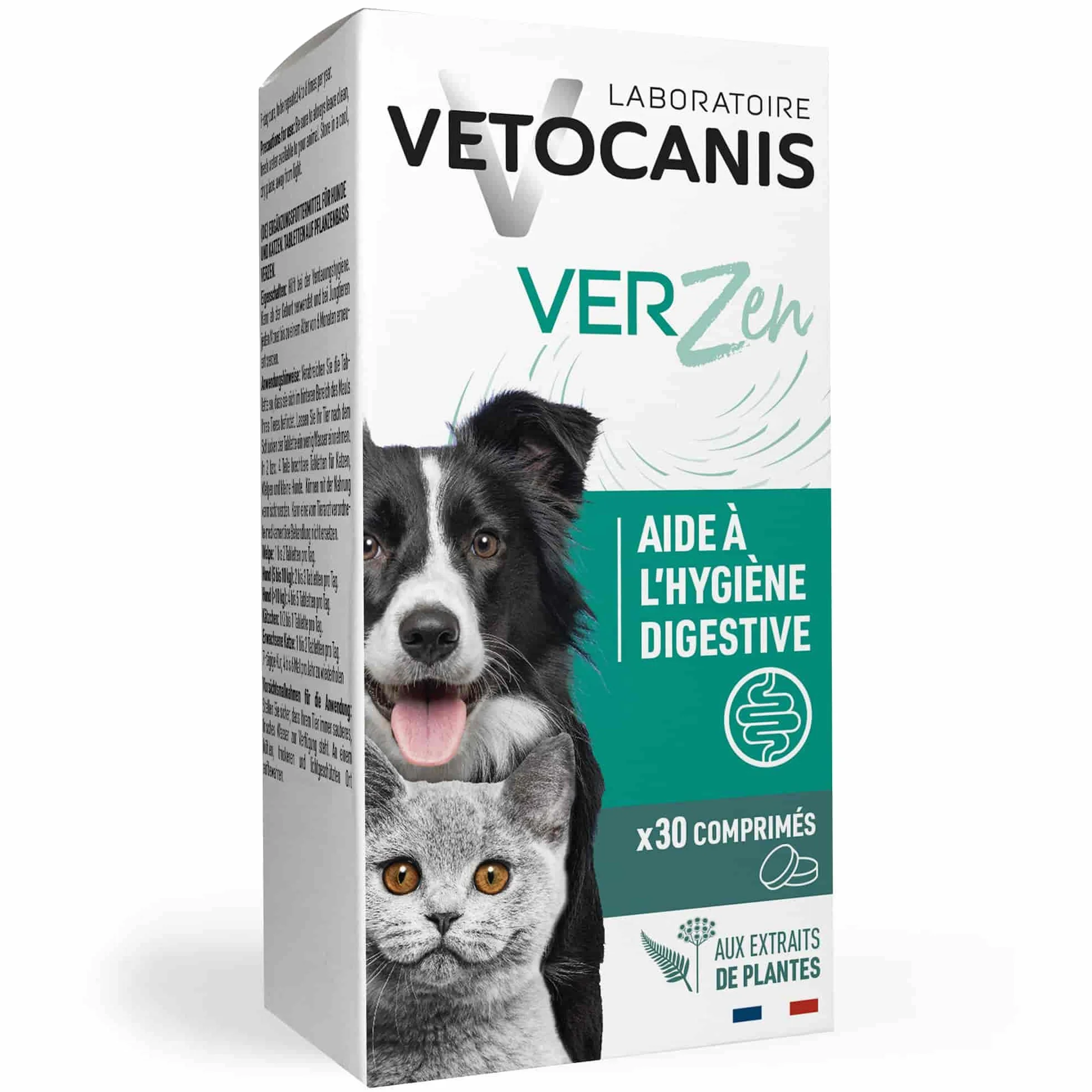 Vetocanis Aliment Complémentaire pour Chiens et Chats Bien-Être Intestinal 30 Comprimés