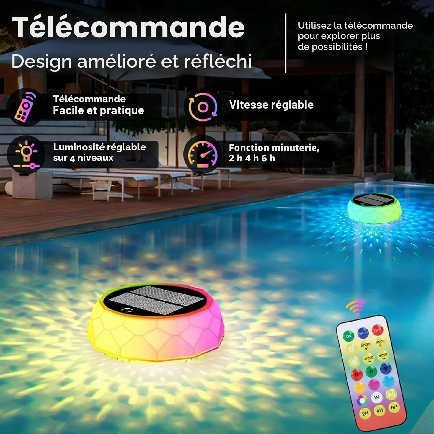 Joycome Lumiere Piscine RGB LED avec Télécommande, Lampe Flottante IP68 Étanche